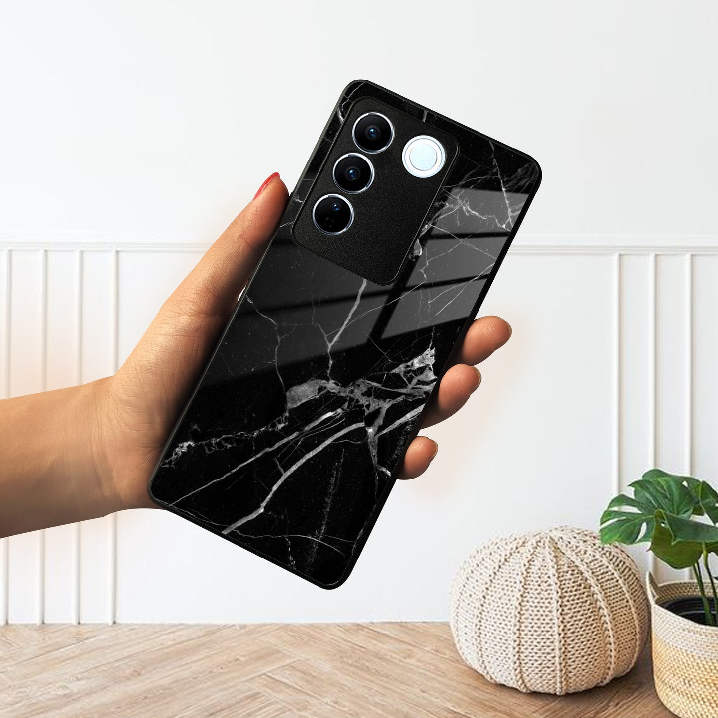 Black Marble Patter Glass Case Cover  For Vivo