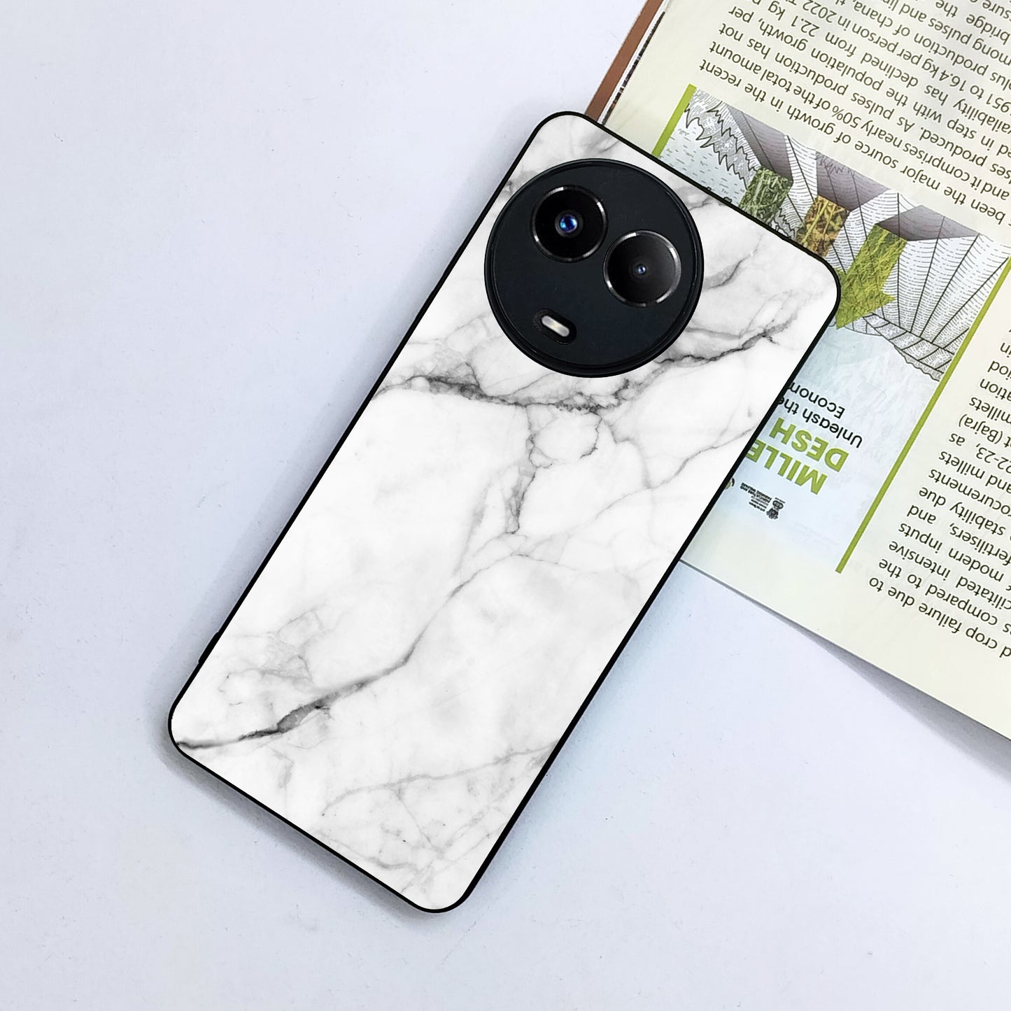 White Marble Patter Glass Case Cover For Realme/Narzo