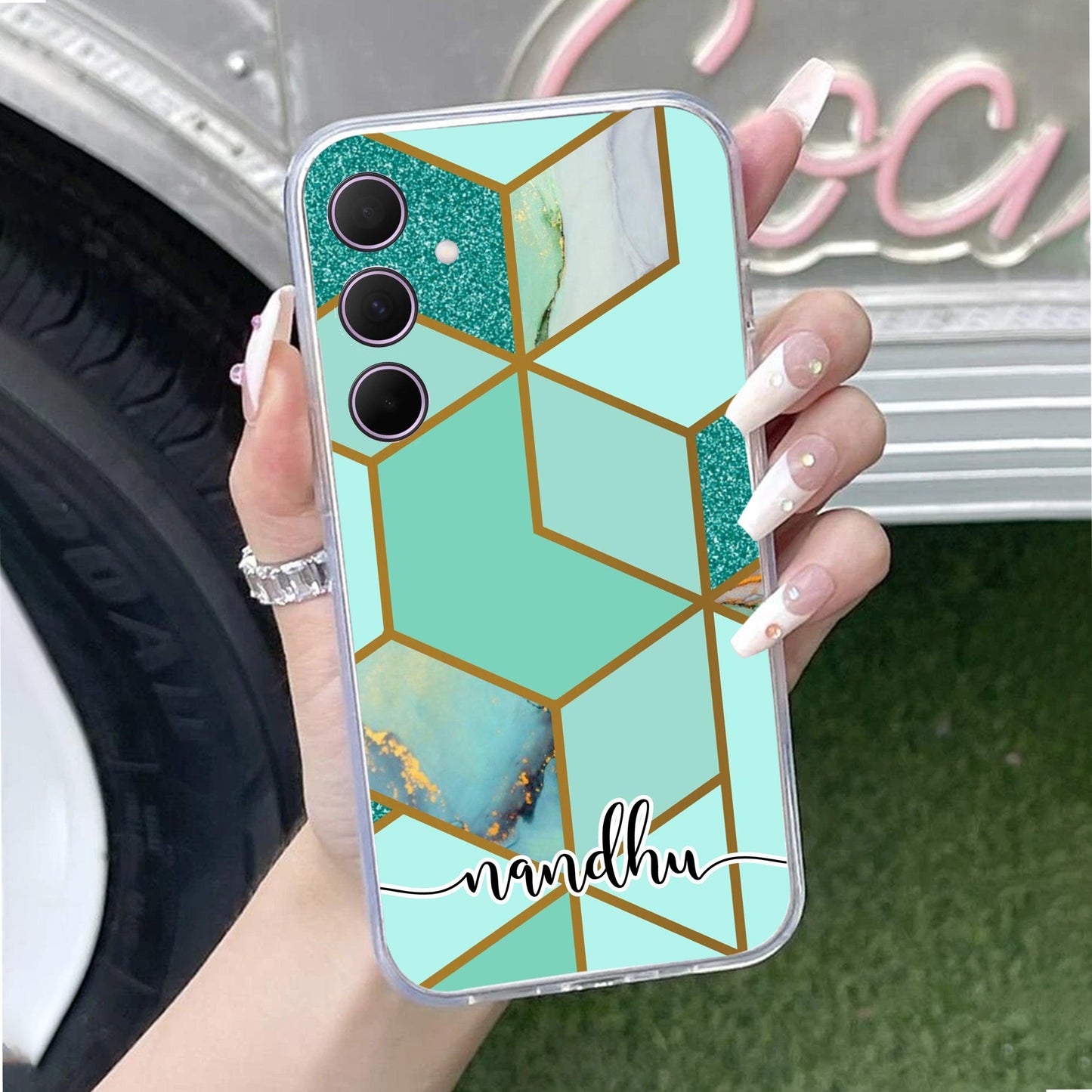 Marble Green Customize Transparent Silicon Case For Samsung