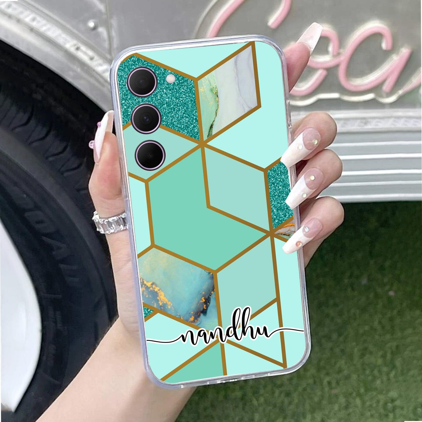 Marble Green Customize Transparent Silicon Case For Samsung
