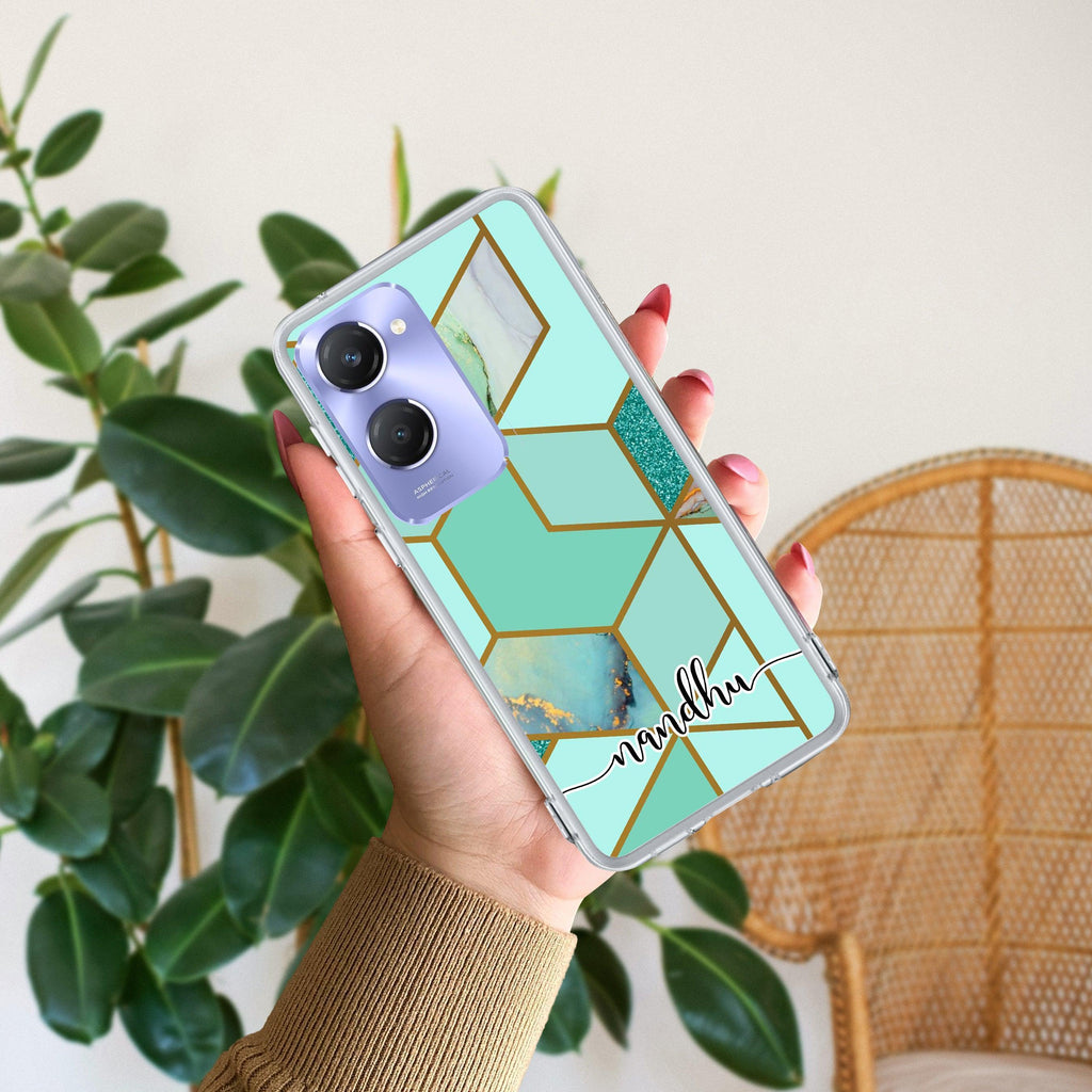 Marble Green Customize Transparent Silicon Case For Vivo Y18 / Y18i