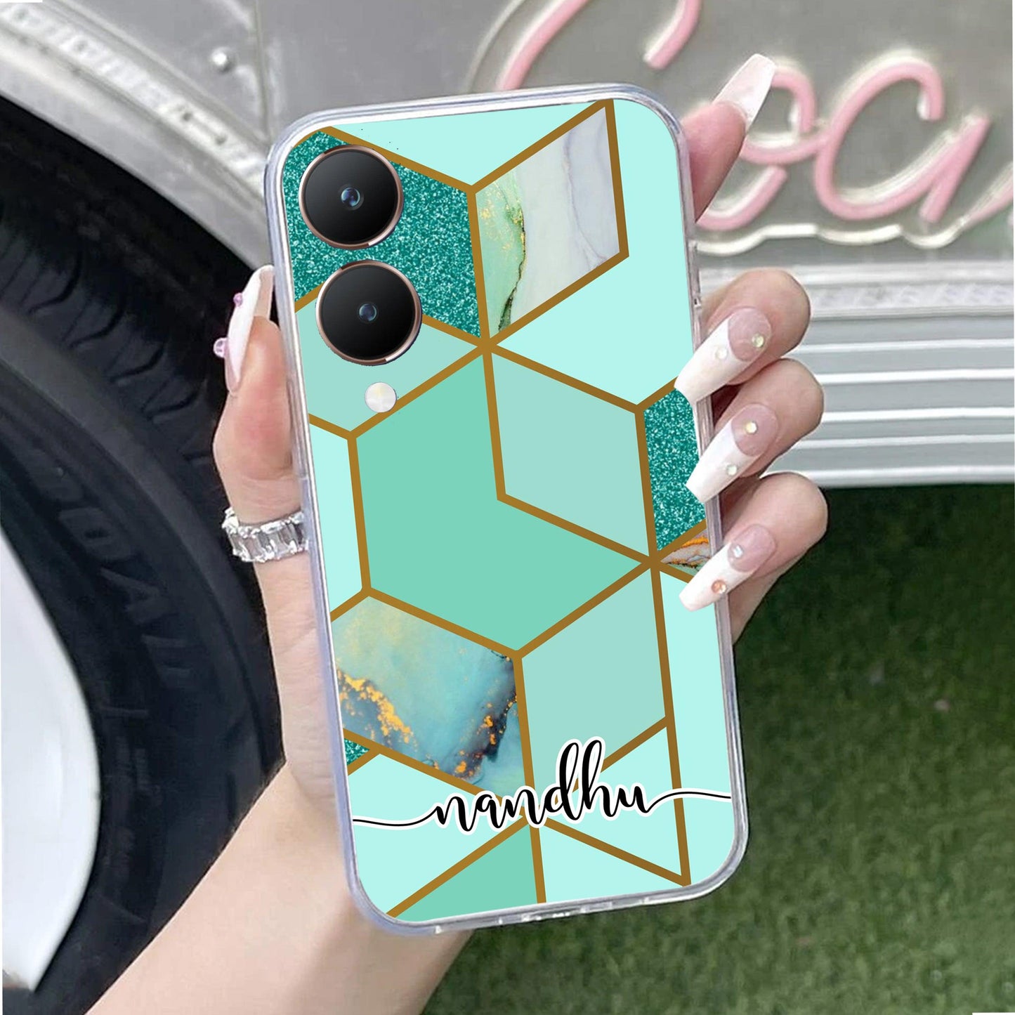 Marble Green Customize Transparent Silicon Case For Vivo