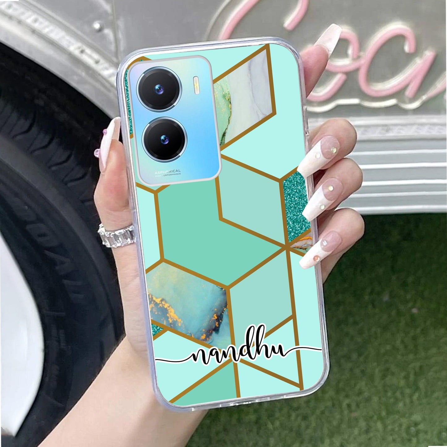 Marble Green Customize Transparent Silicon Case For Vivo