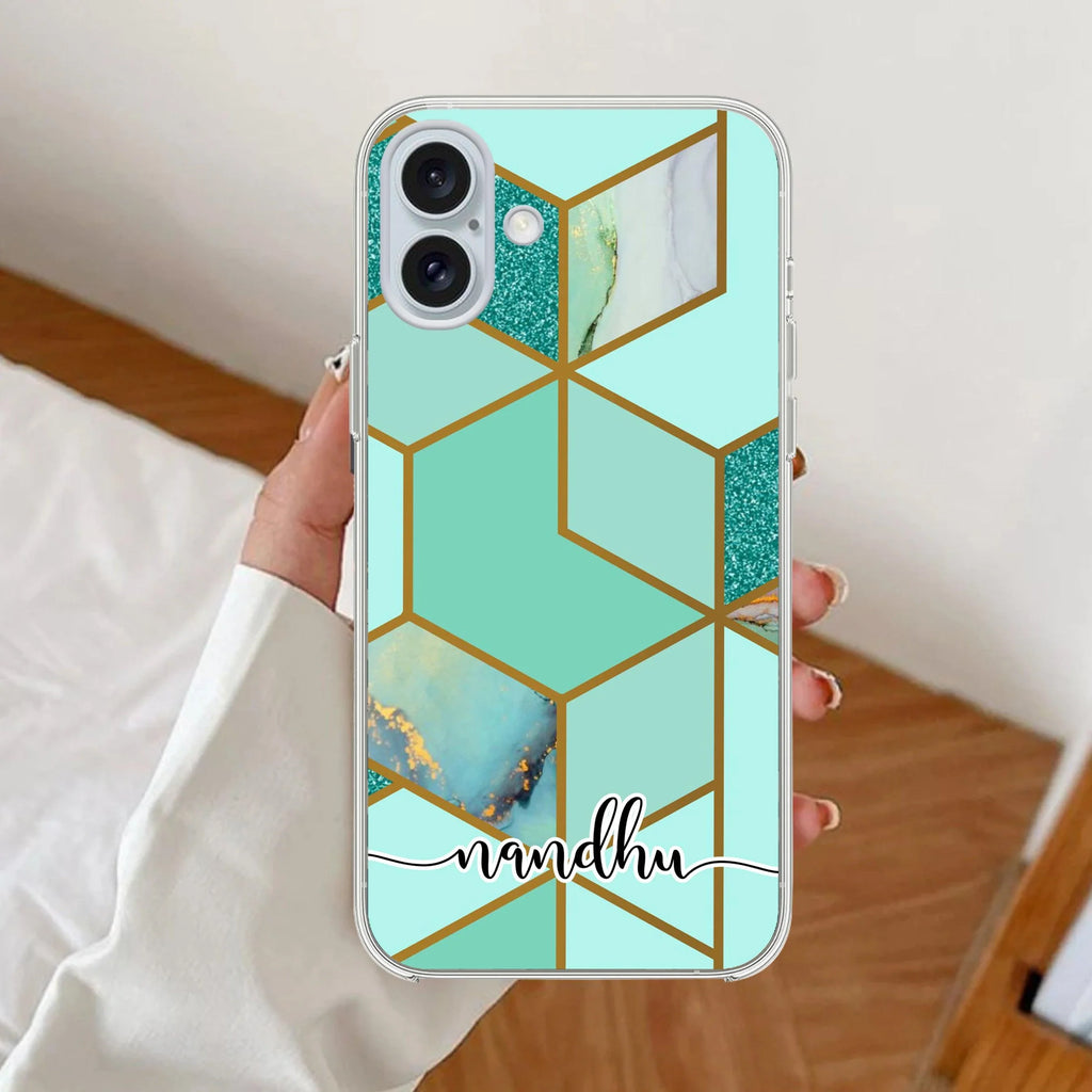 Marble Green Customize Anti Yellow Clear Case For iPhone 16 Plus