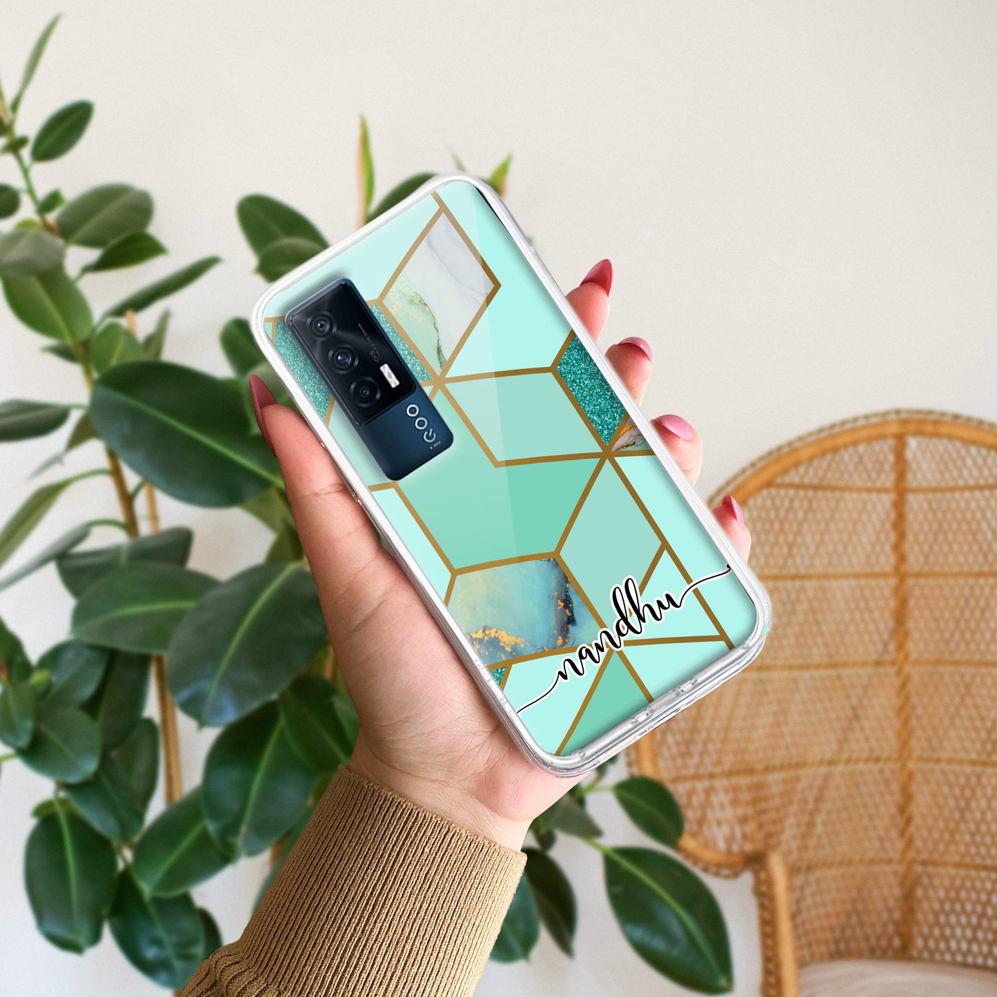 Marble Green Customize Transparent Silicon Case For iQOO ShopOnCliQ