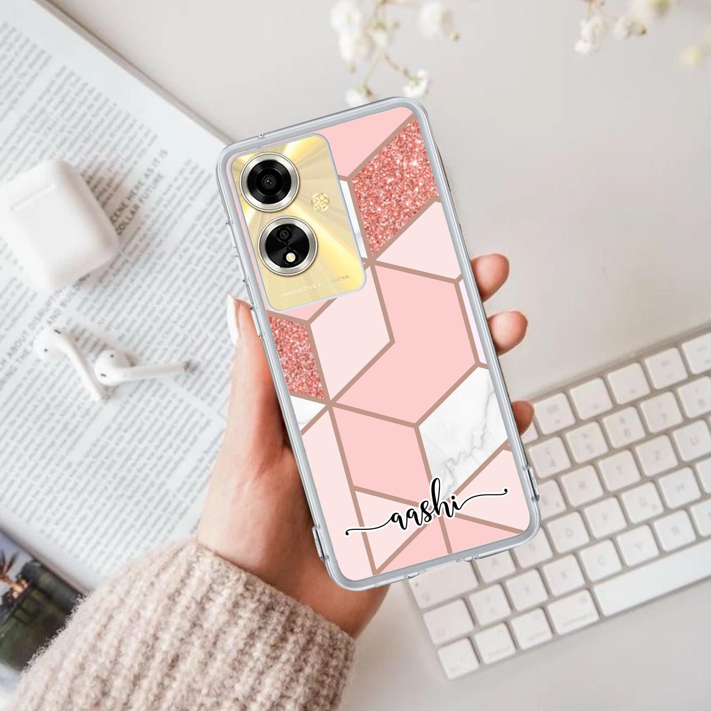 Marble Pink Customize Transparent Silicon Case For Oppo