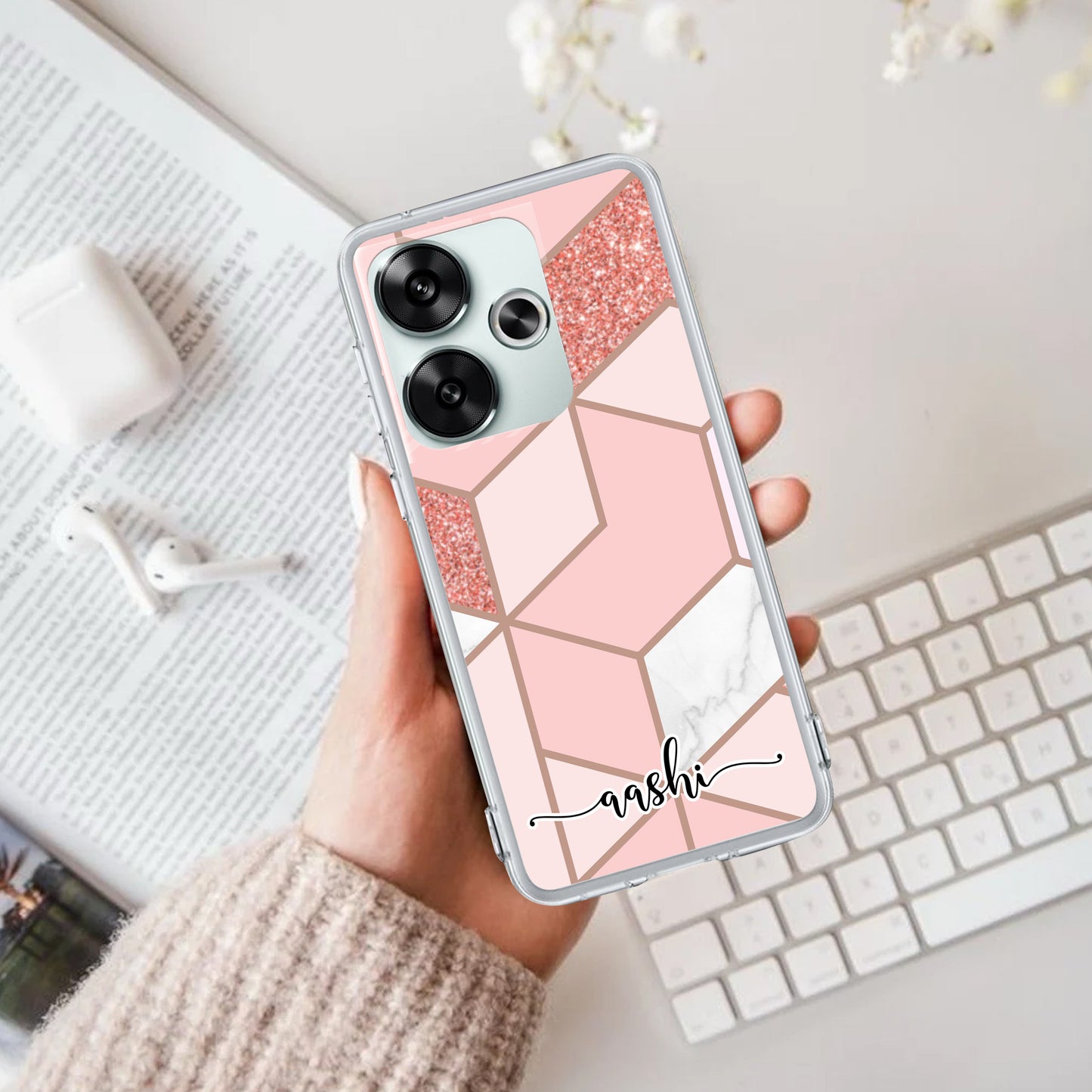 Marble Pink Customize Transparent Silicon Case For Poco ShopOnCliQ