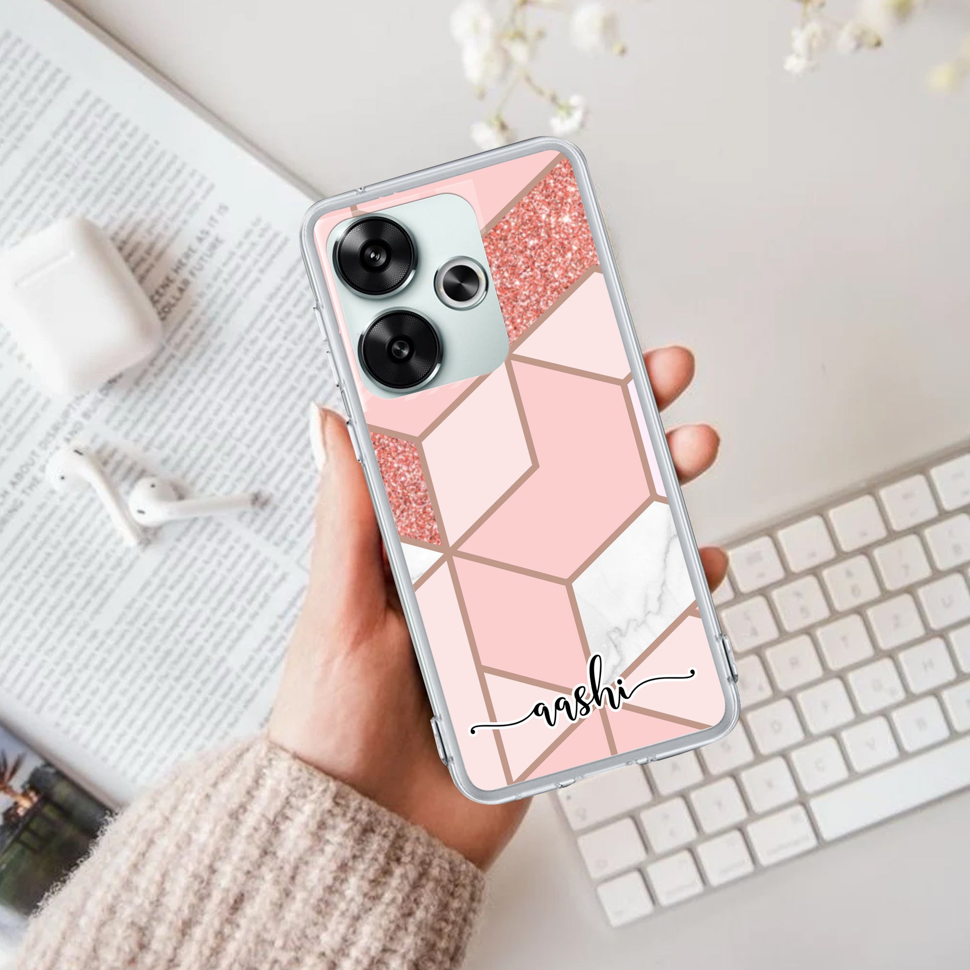 Marble Pink Customize Transparent Silicon Case For Poco - ShopOnCliQ