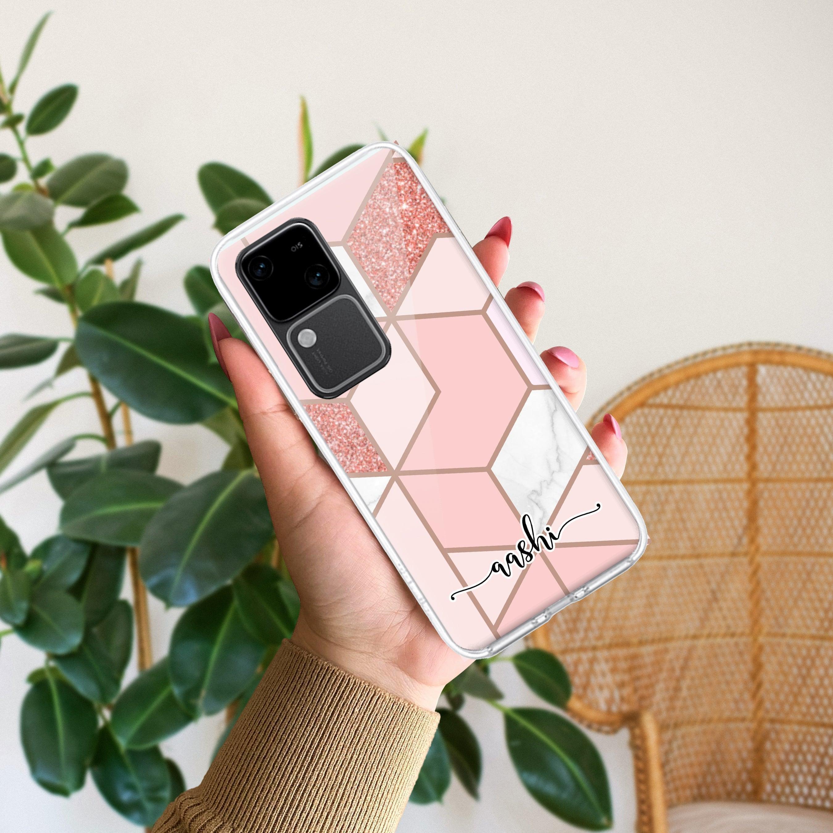 Marble Pink Customize Transparent Silicon Case For Vivo Y75 4G