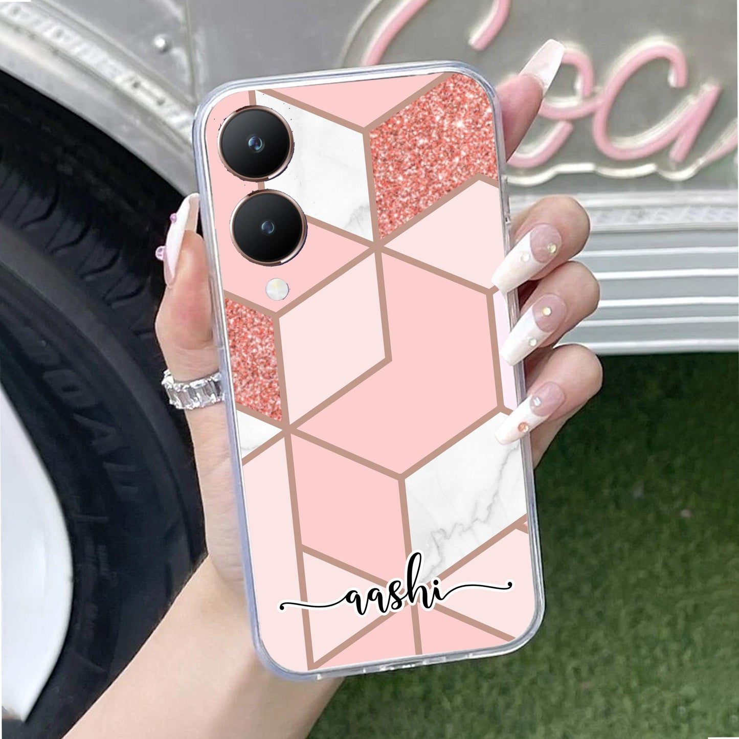 Marble Pink Customize Transparent Silicon Case For Vivo