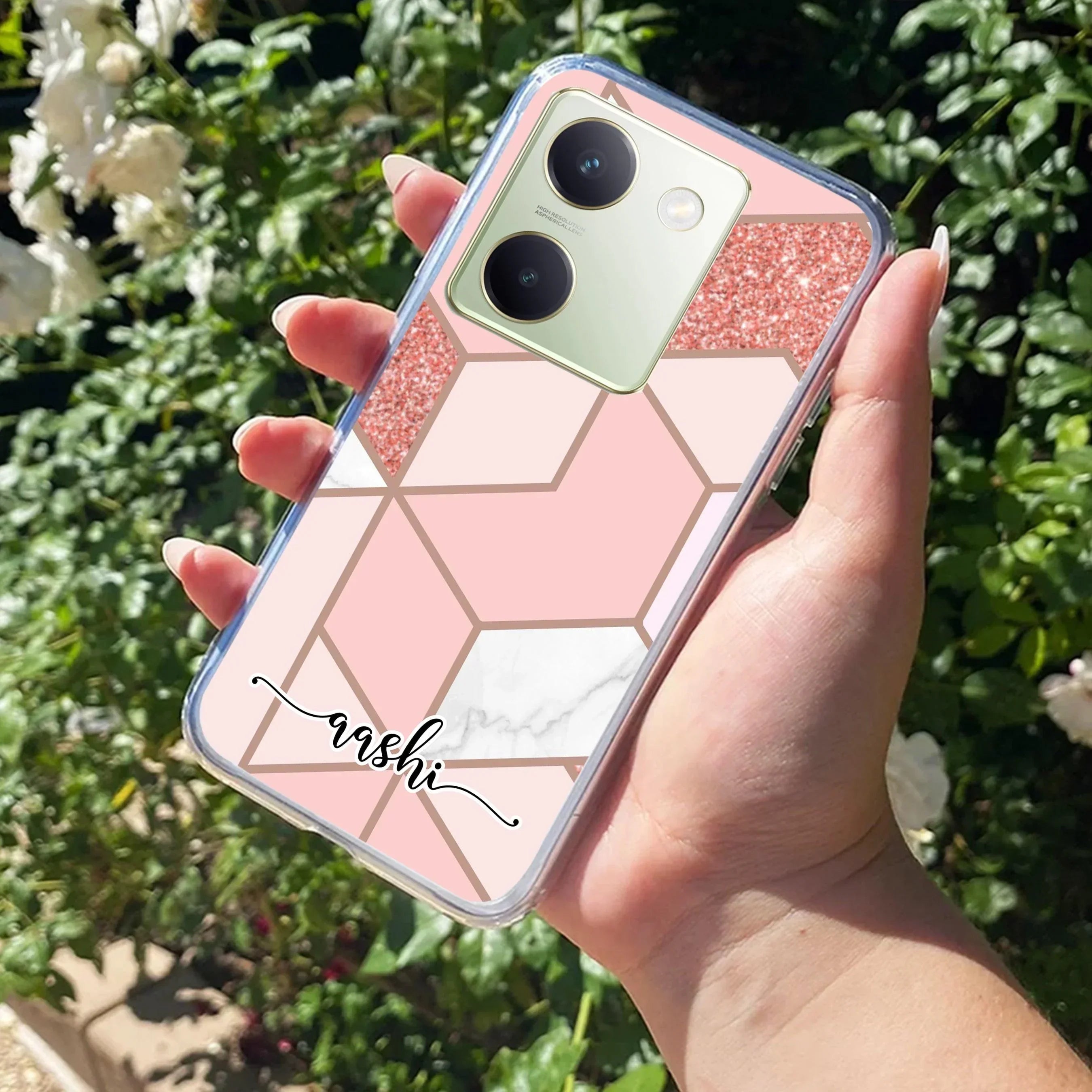 Marble Pink Customize Transparent Silicon Case For Vivo V29 Pro 5G