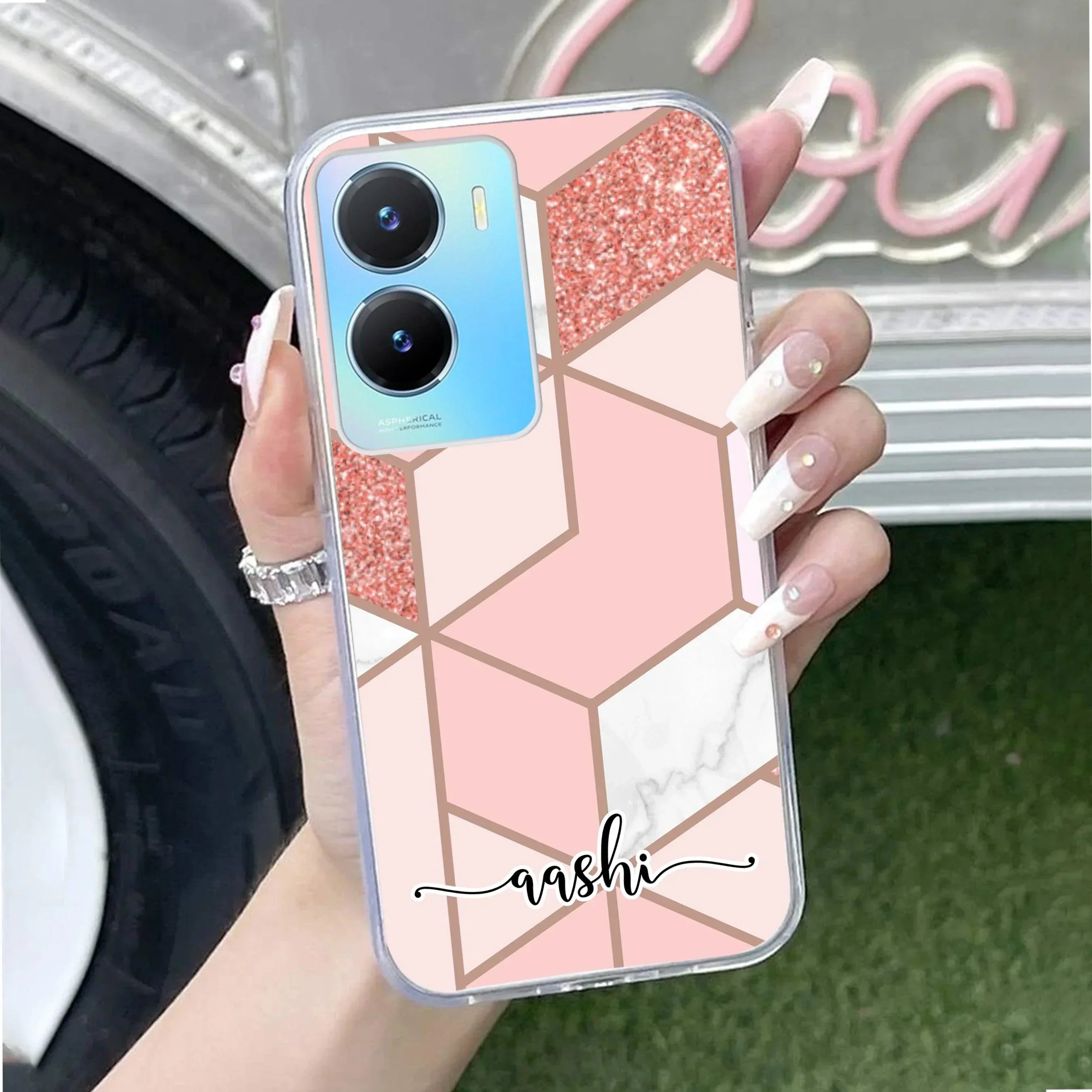 Marble Pink Customize Transparent Silicon Case For Vivo T2 5G