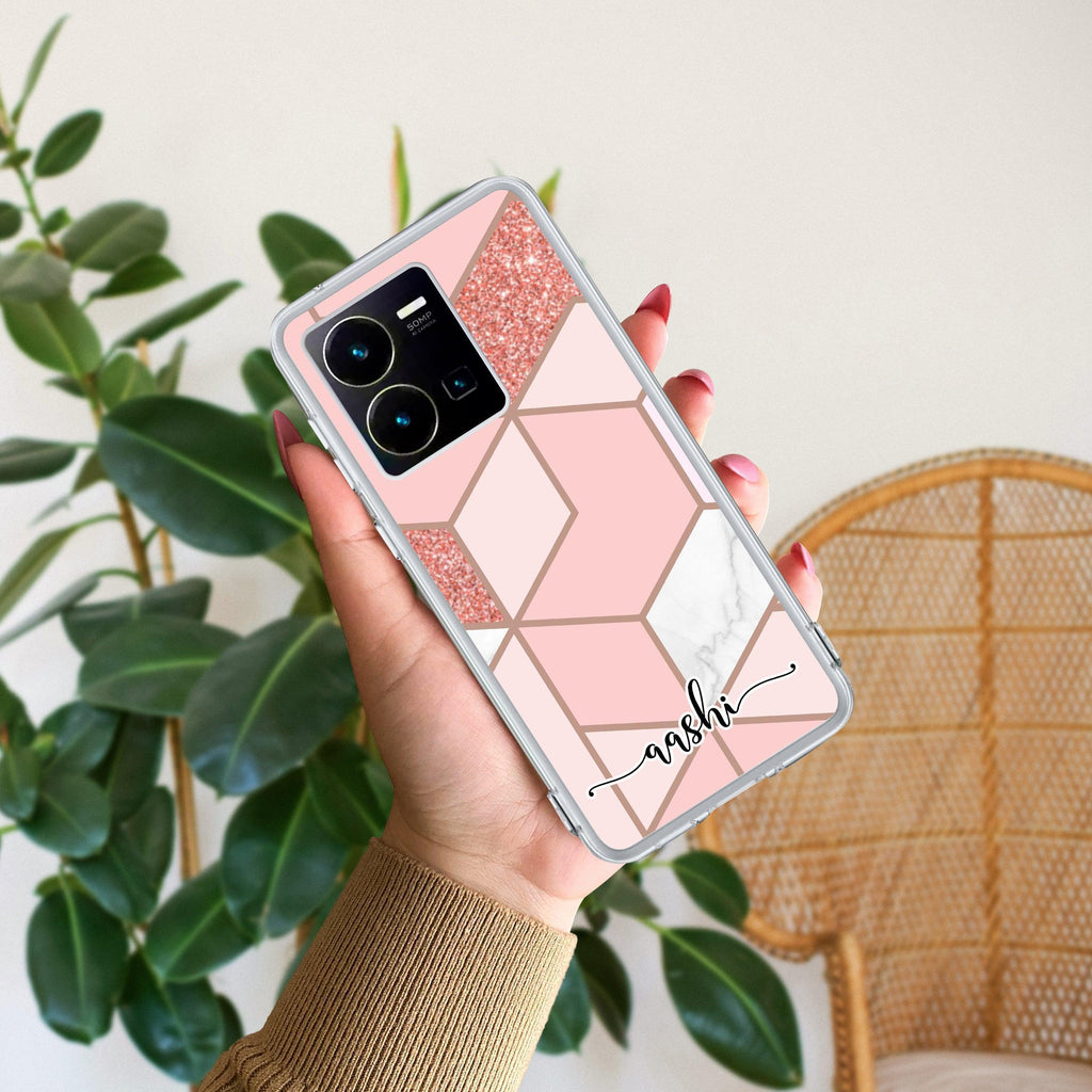 Marble Pink Customize Transparent Silicon Case For Vivo Y35