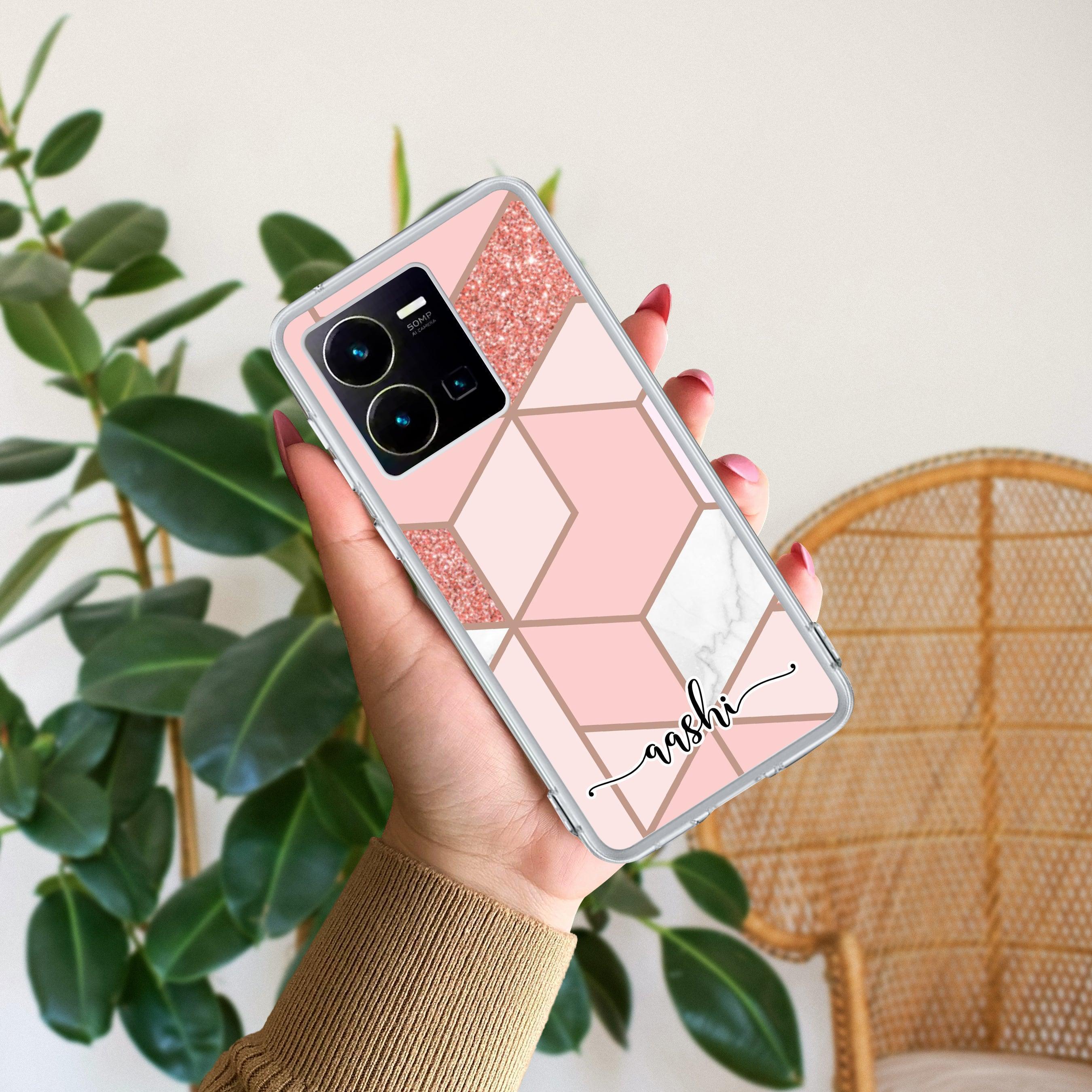 Marble Pink Customize Transparent Silicon Case For Vivo Y35