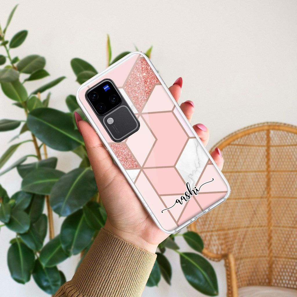 Marble Pink Customize Transparent Silicon Case For Vivo T2x 5G
