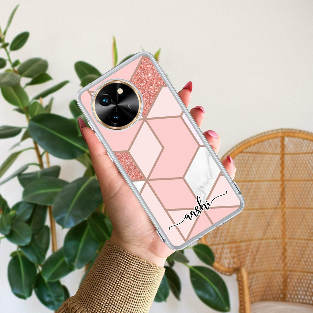 Marble Pink Customize Transparent Silicon Case For Vivo X90 Pro Plus 5G