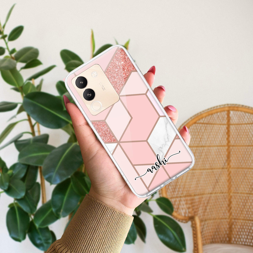 Marble Pink Customize Transparent Silicon Case For Vivo Y73