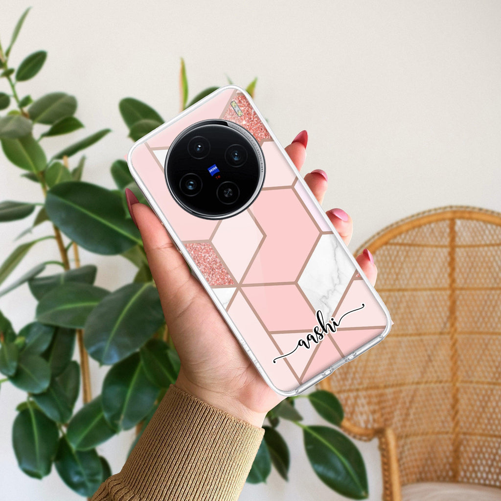 Marble Pink Customize Transparent Silicon Case For Vivo Y16