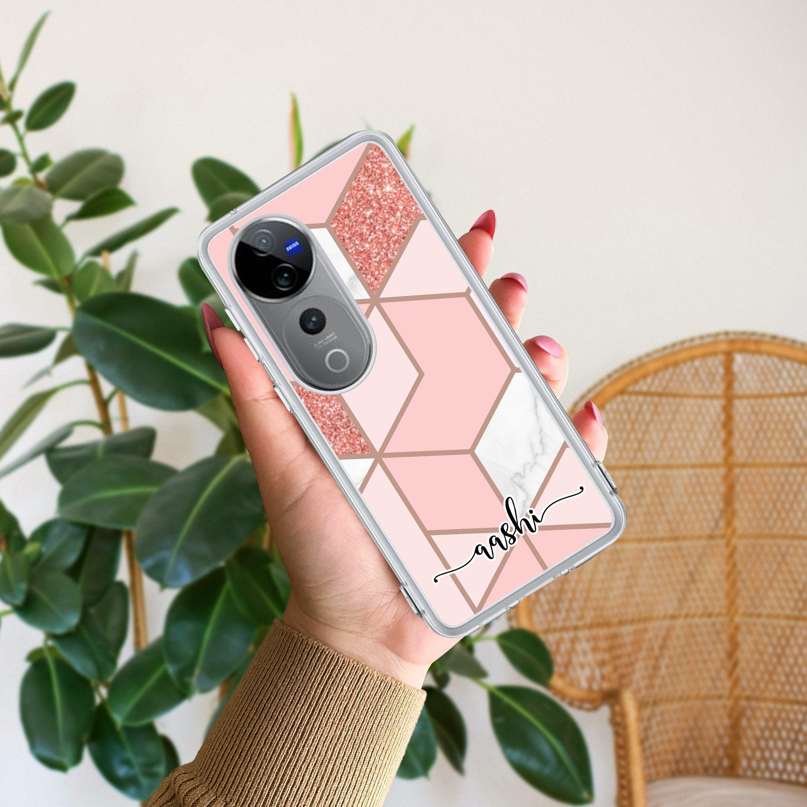 Marble Pink Customize Transparent Silicon Case For Vivo T1 5G