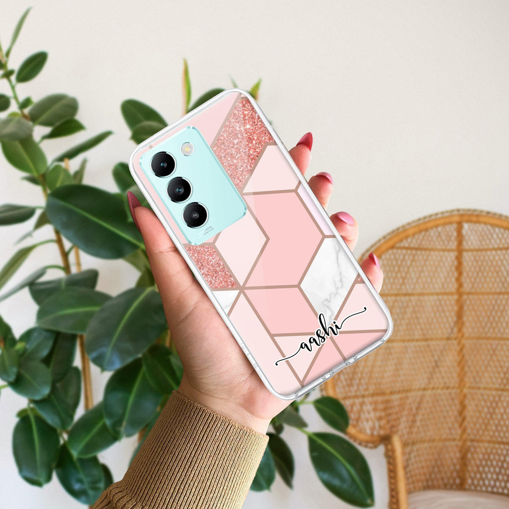 Marble Pink Customize Transparent Silicon Case For Vivo Y200 5G