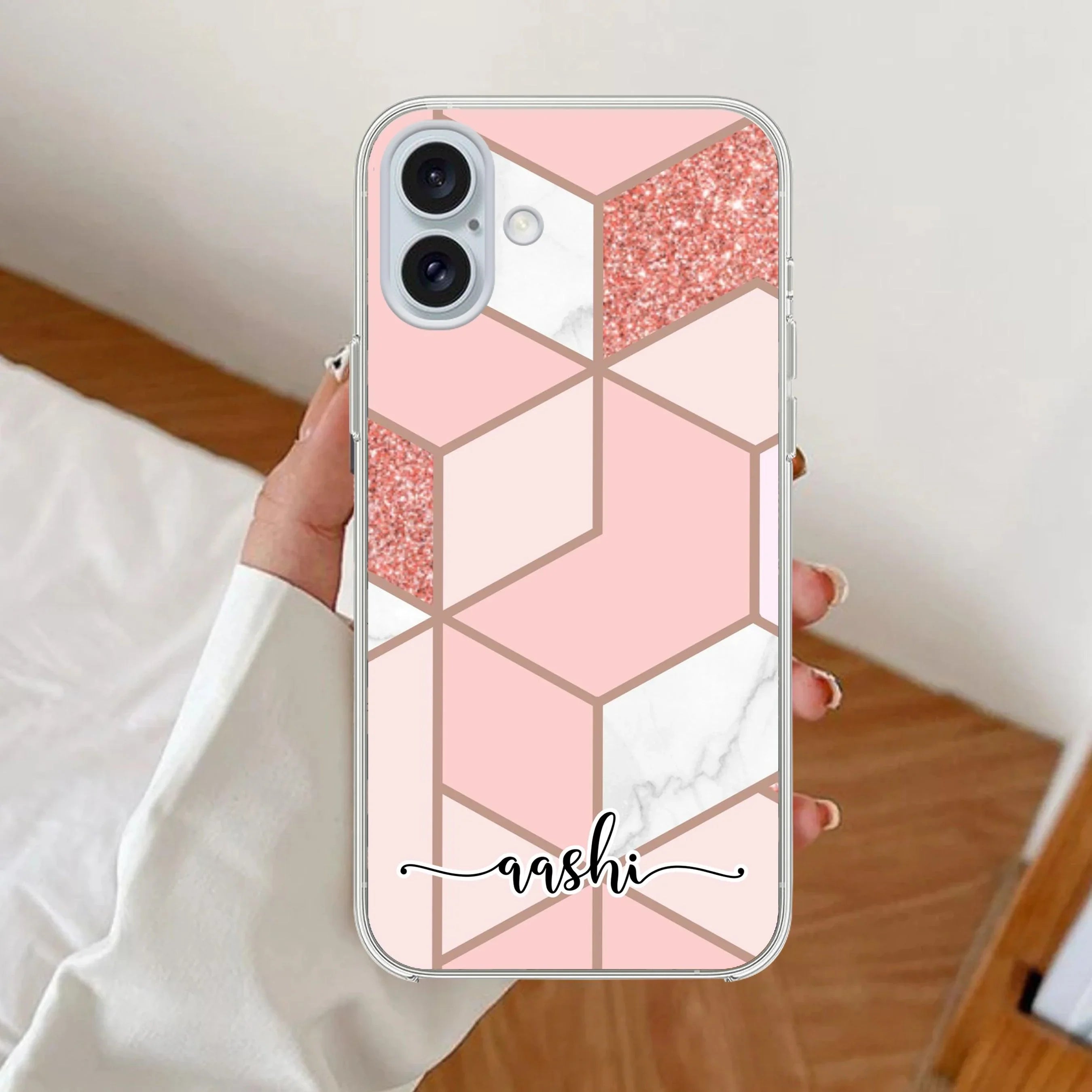 Marble Pink Customize Transparent Silicon Case For iPhone 16