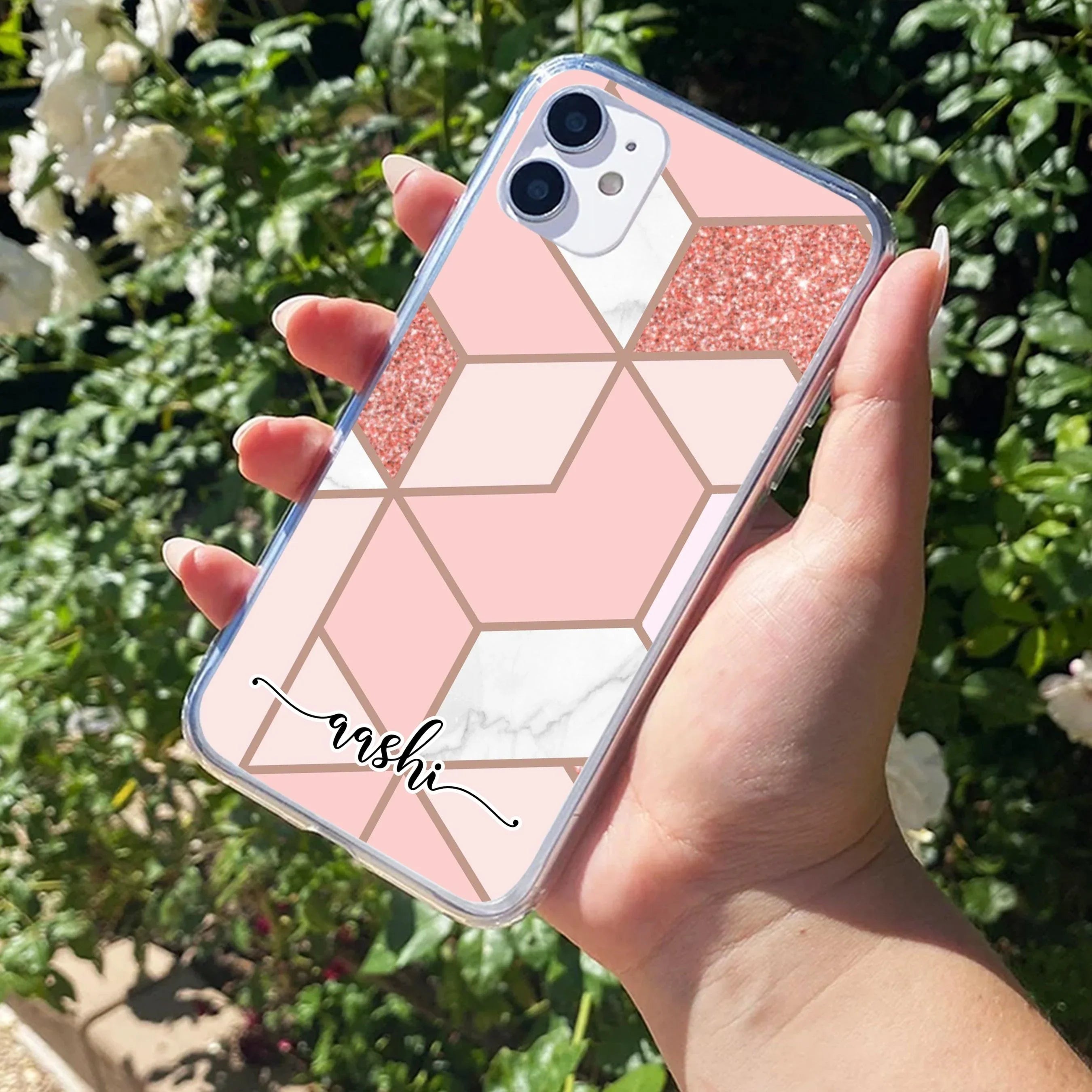 Marble Pink Customize Transparent Silicon Case For iPhone