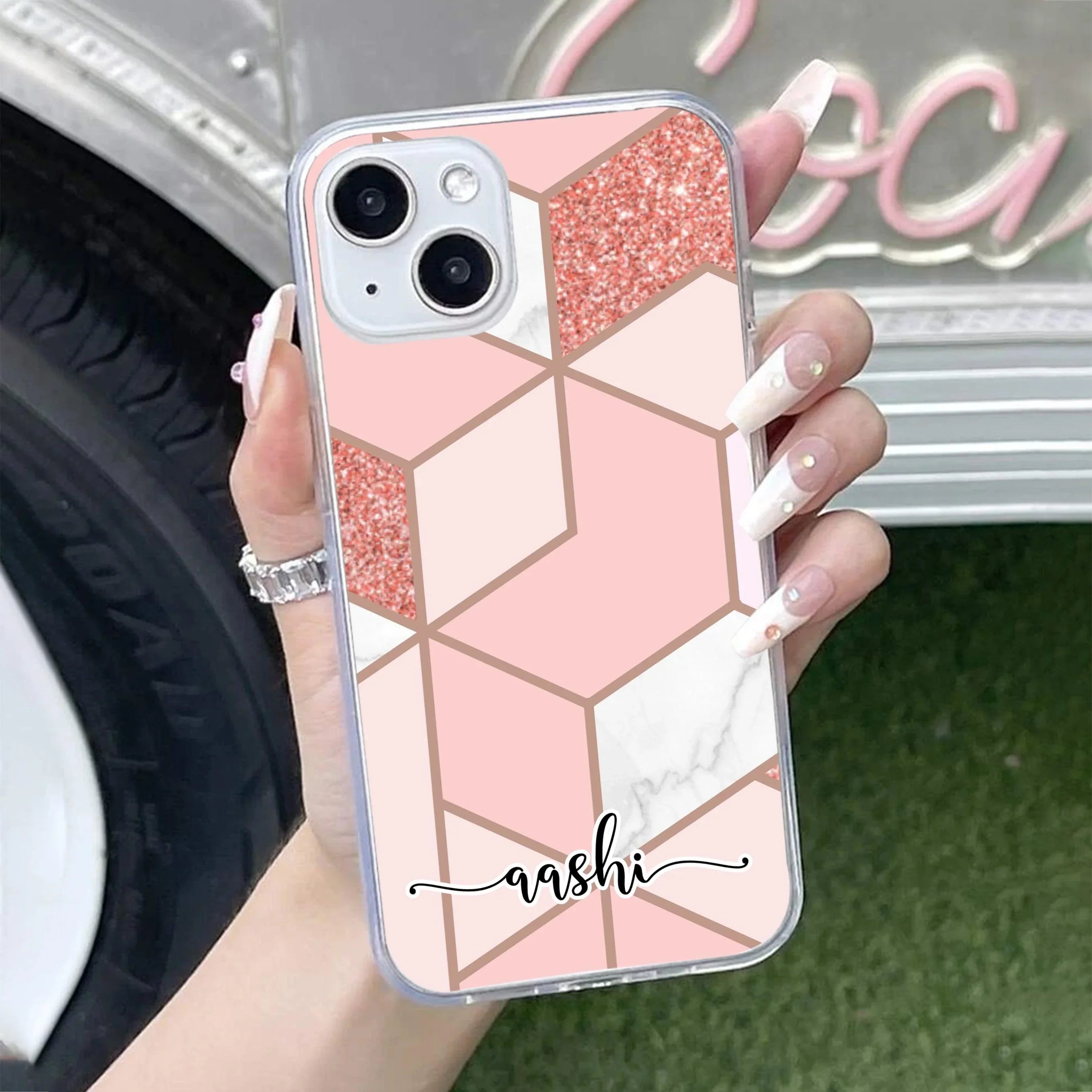 Marble Pink Customize Transparent Silicon Case For iPhone 13