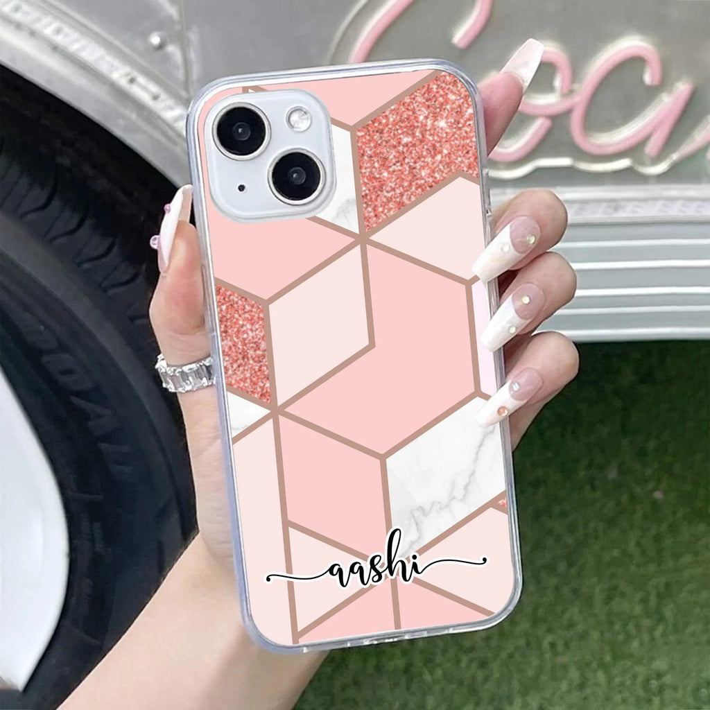 Marble Pink Customize Transparent Silicon Case For iPhone 13