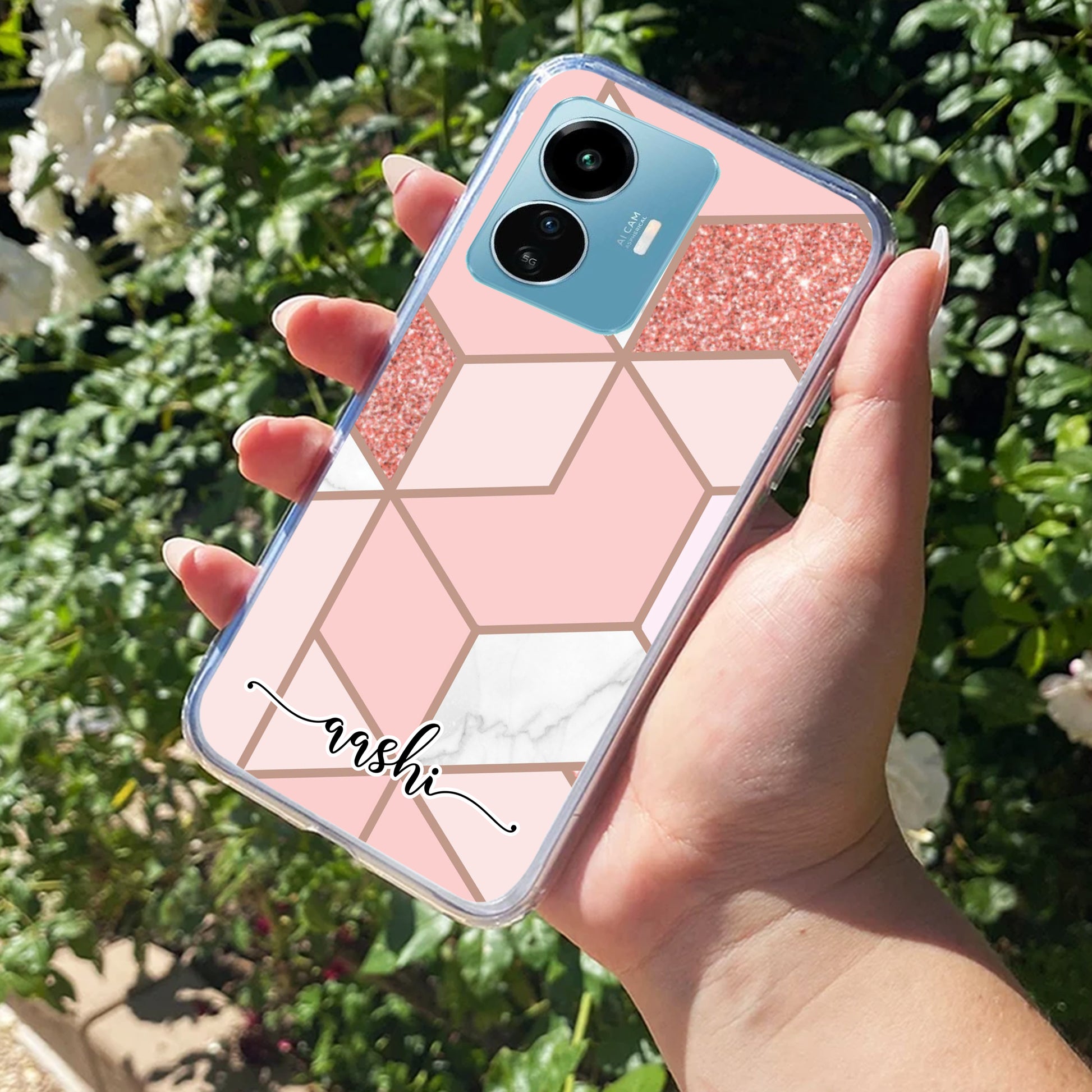 Marble Pink Customize Transparent Silicon Case For iQOO ShopOnCliQ