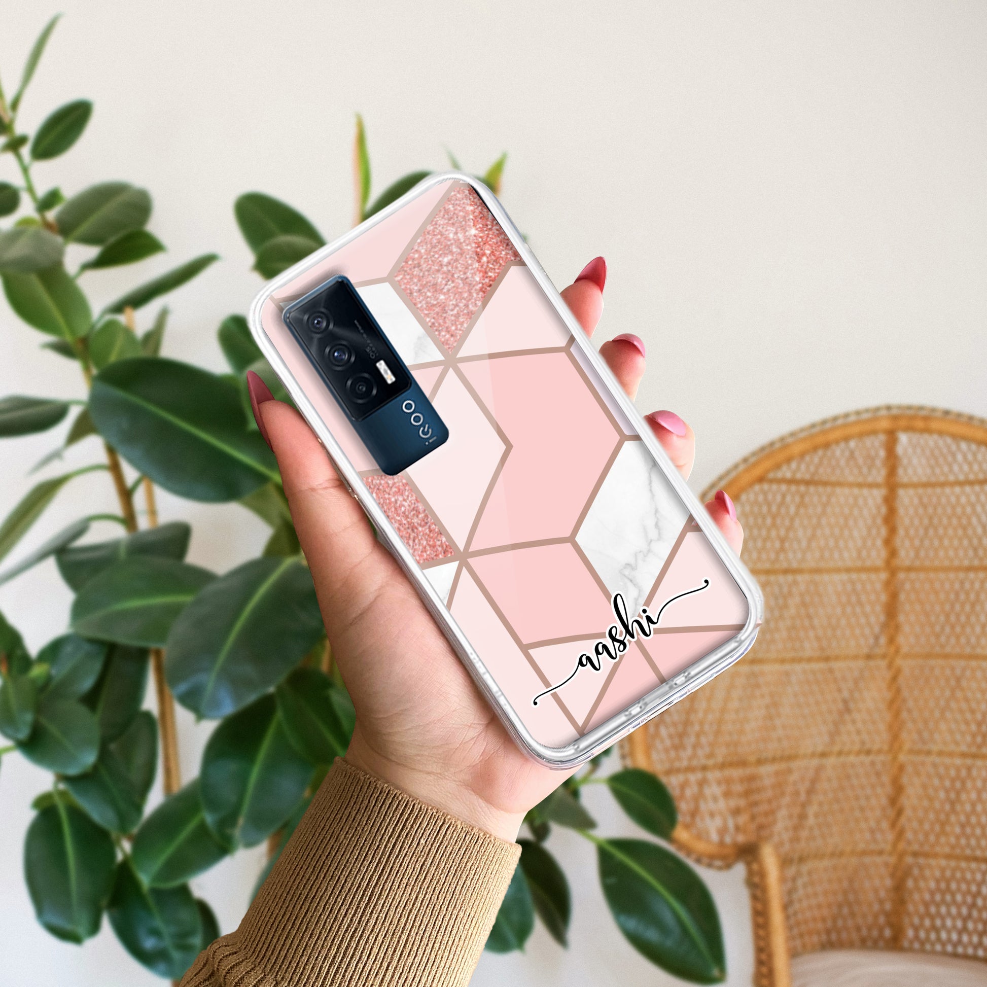 Marble Pink Customize Transparent Silicon Case For iQOO ShopOnCliQ