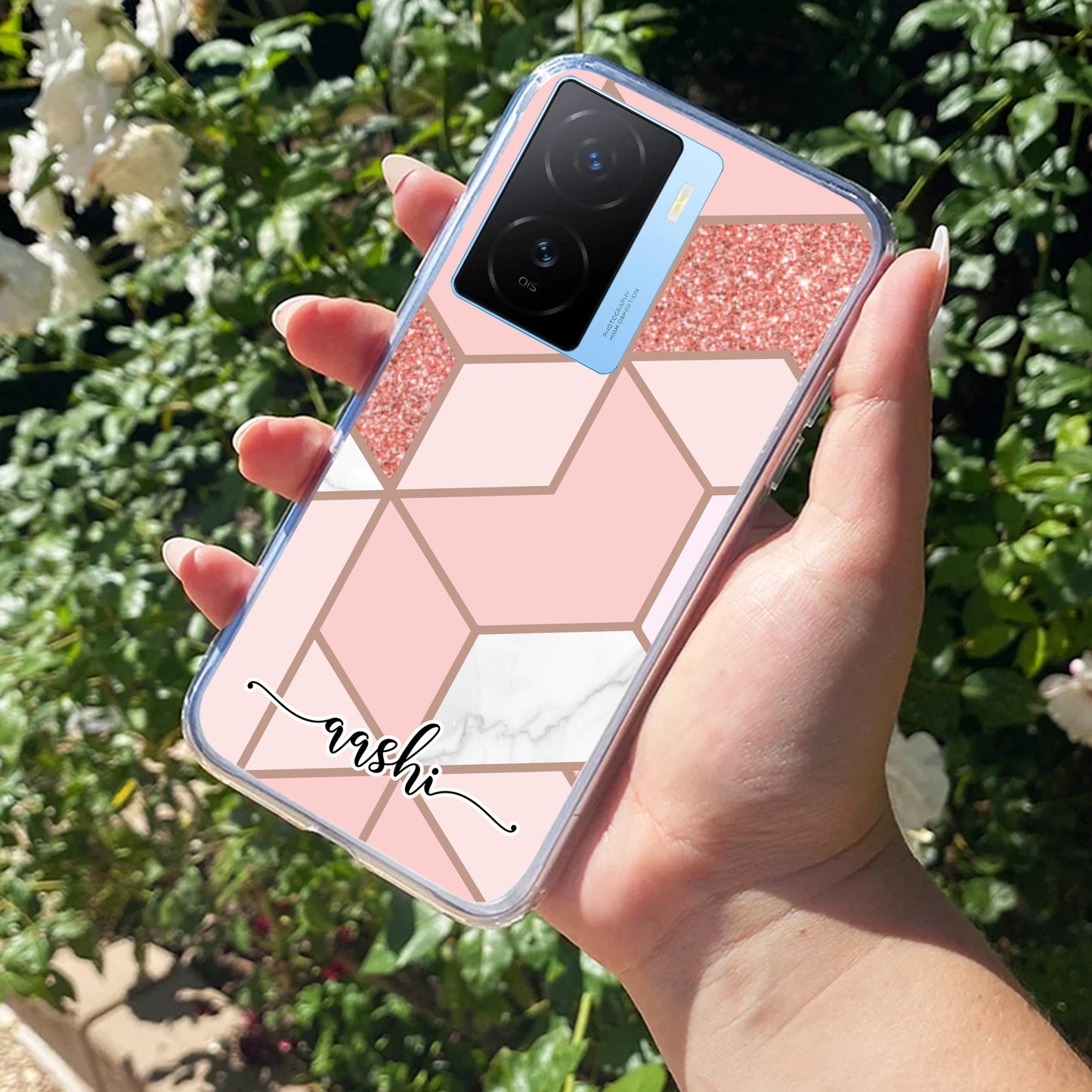 Marble Pink Customize Transparent Silicon Case For iQOO ShopOnCliQ