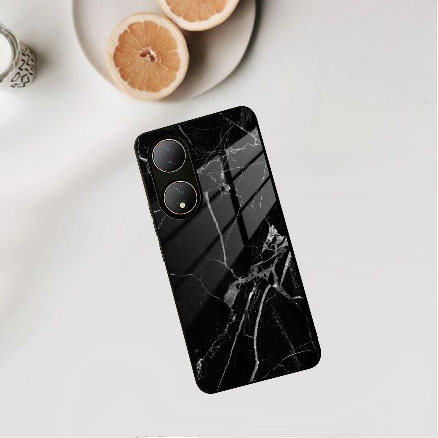 Black Marble Patter Glass Case Cover  For Vivo