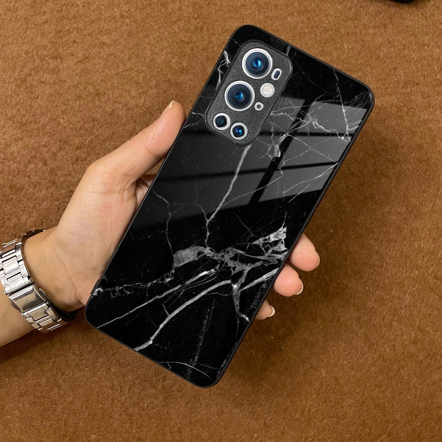 Black Marble Patter Glass Case Cover For OnePlus