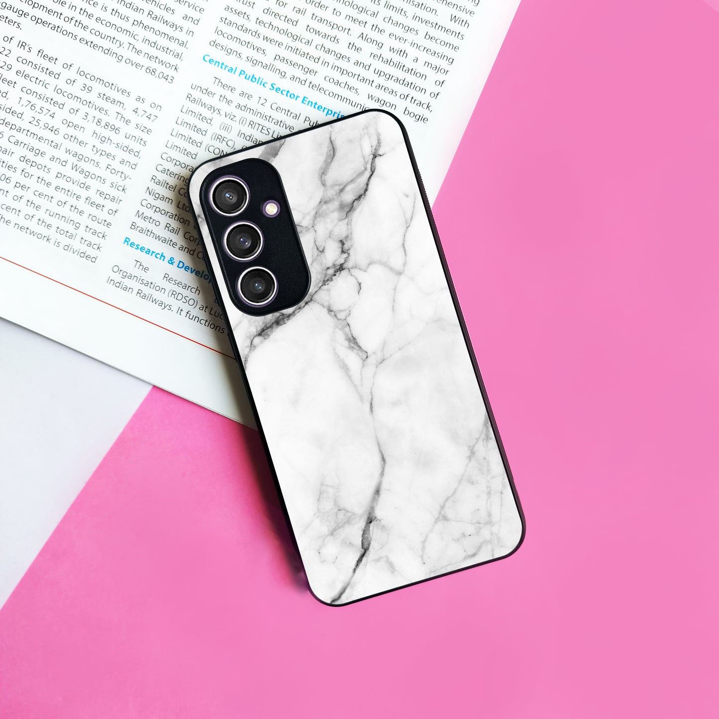 White Marble Patter Glass Case Cover for Samsung