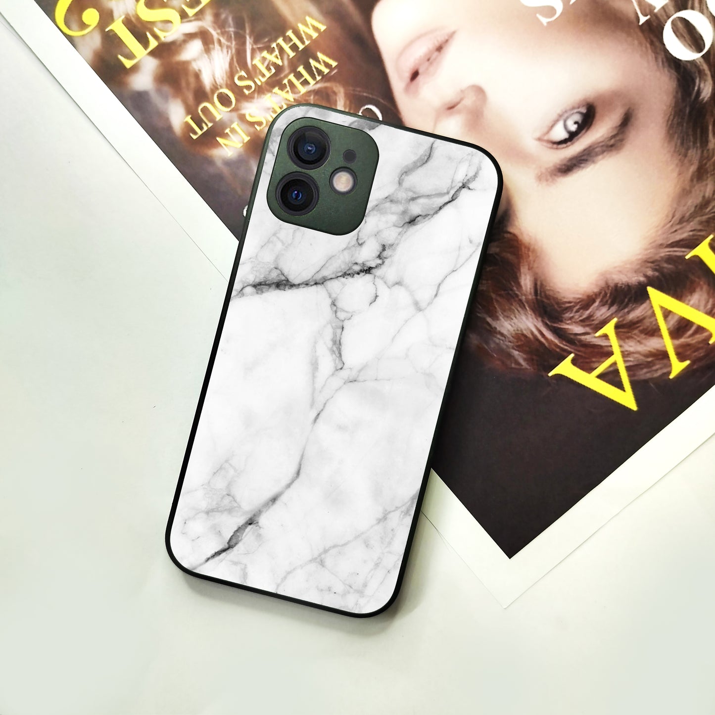White Marble Patter Glass Case Cover For iPhone