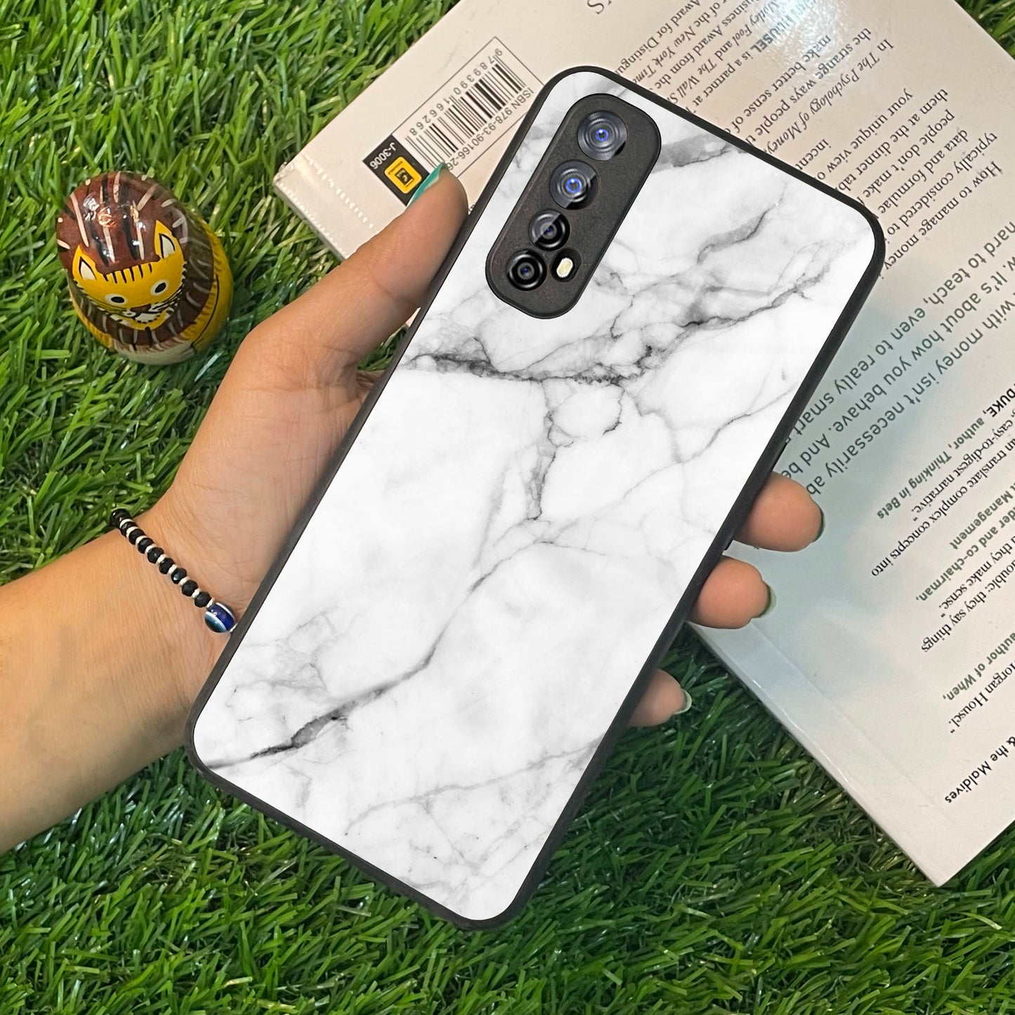 White Marble Patter Glass Case Cover For Realme/Narzo