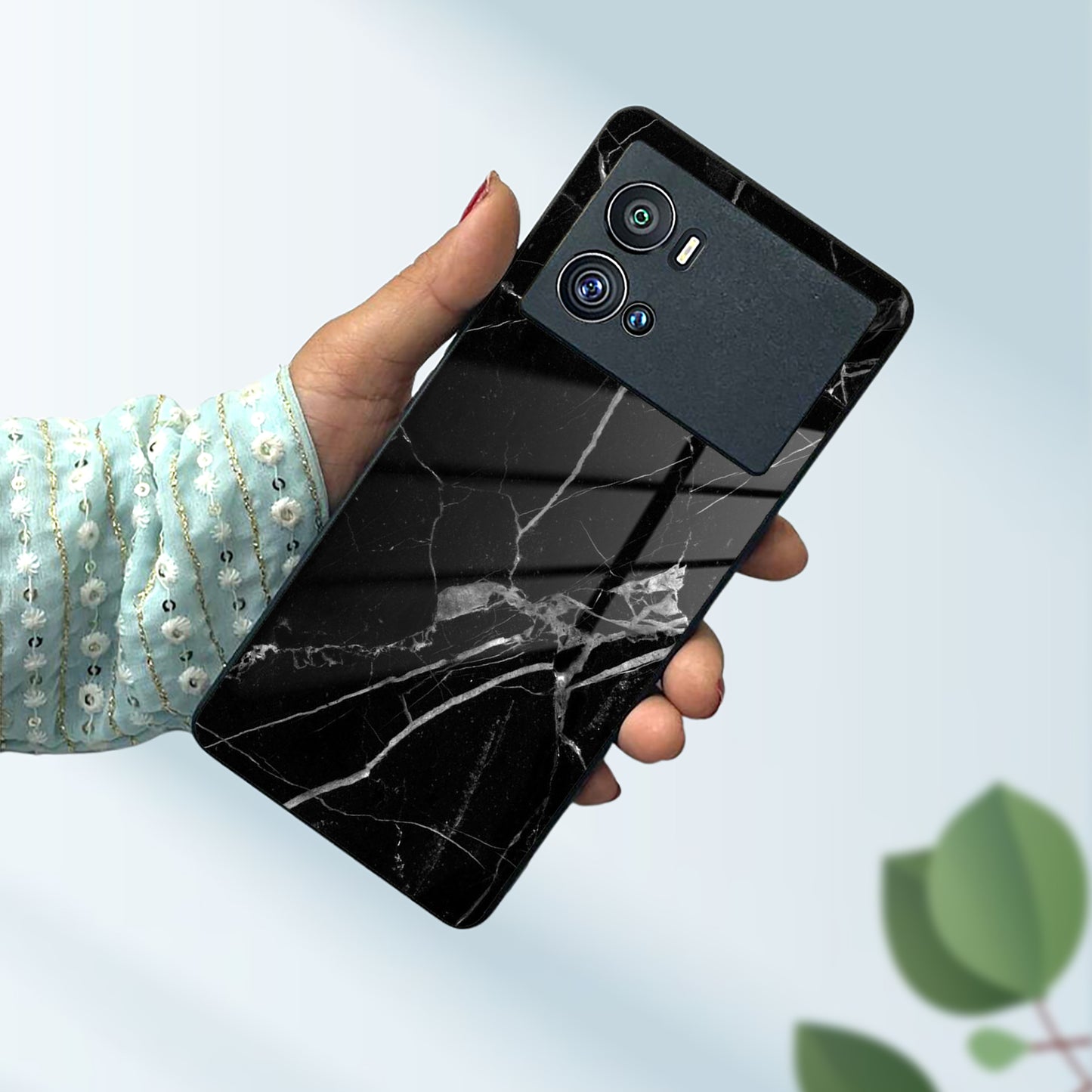 Black Marble Patter Glass Case Cover  For Vivo