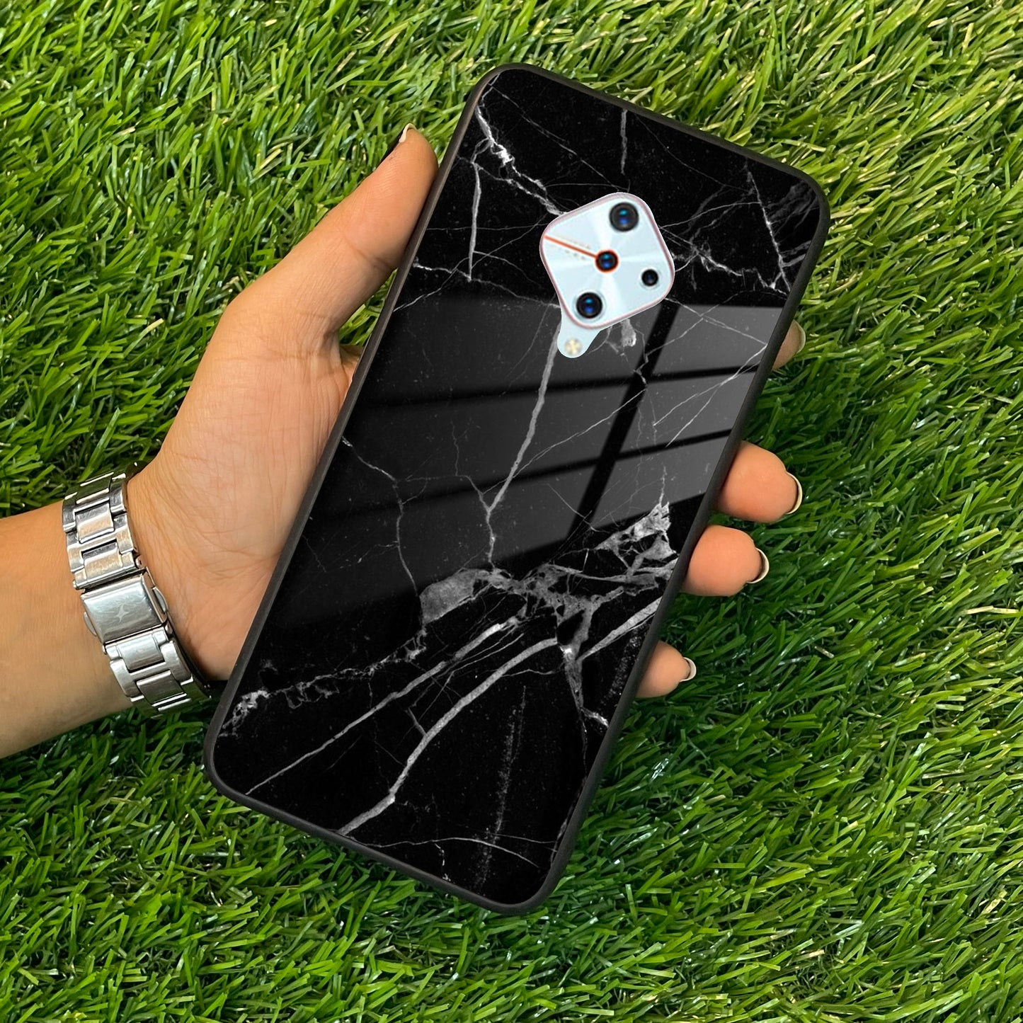 Black Marble Patter Glass Case Cover  For Vivo