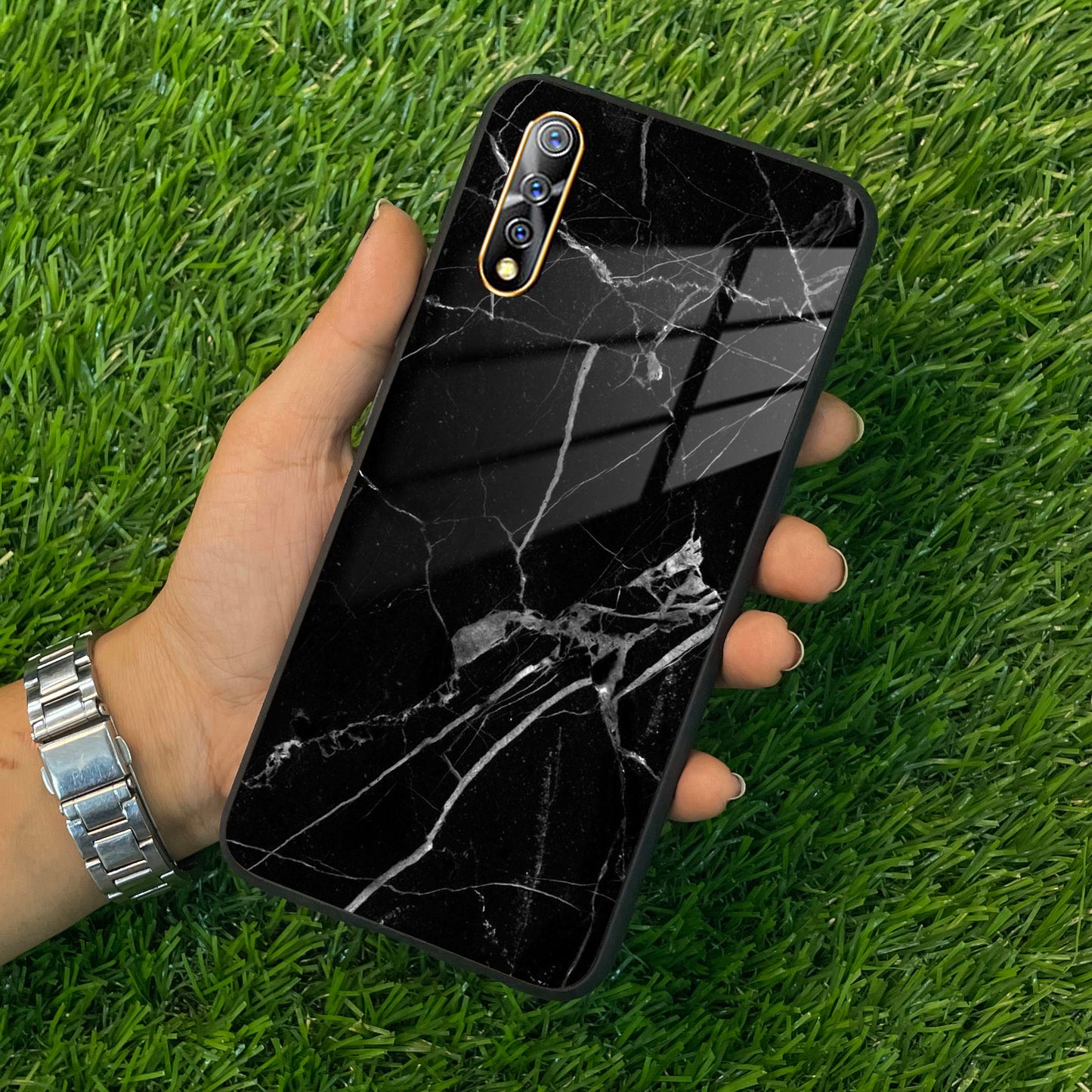 Black Marble Patter Glass Case Cover  For Vivo