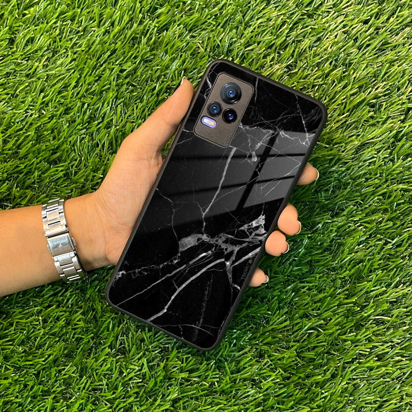 Black Marble Patter Glass Case Cover  For Vivo