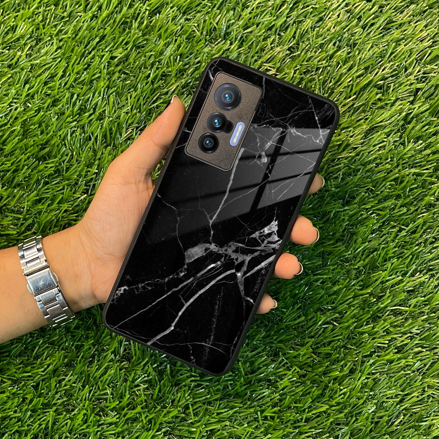 Black Marble Patter Glass Case Cover  For Vivo