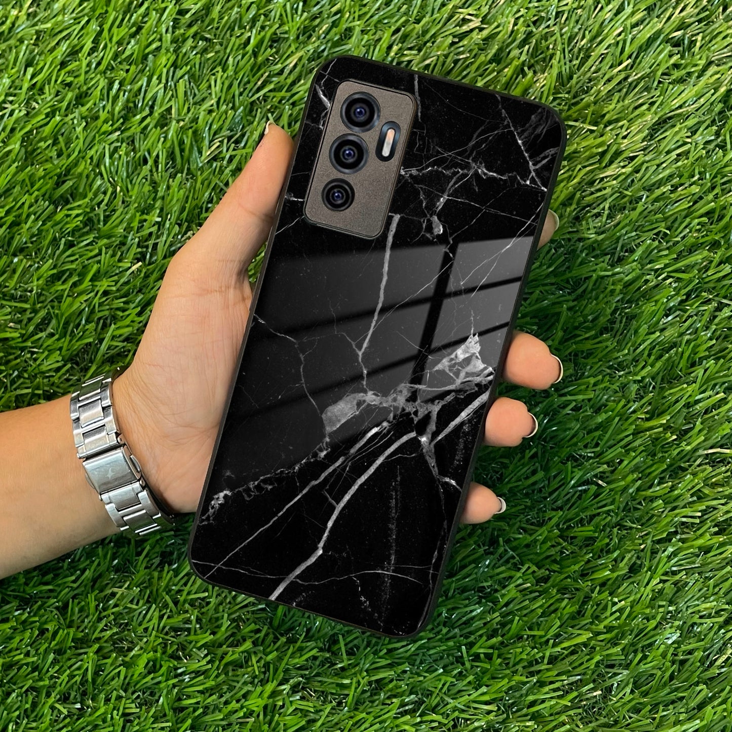 Black Marble Patter Glass Case Cover  For Vivo