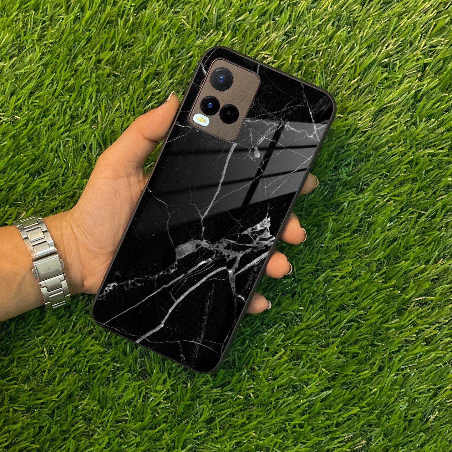 Black Marble Patter Glass Case Cover  For Vivo