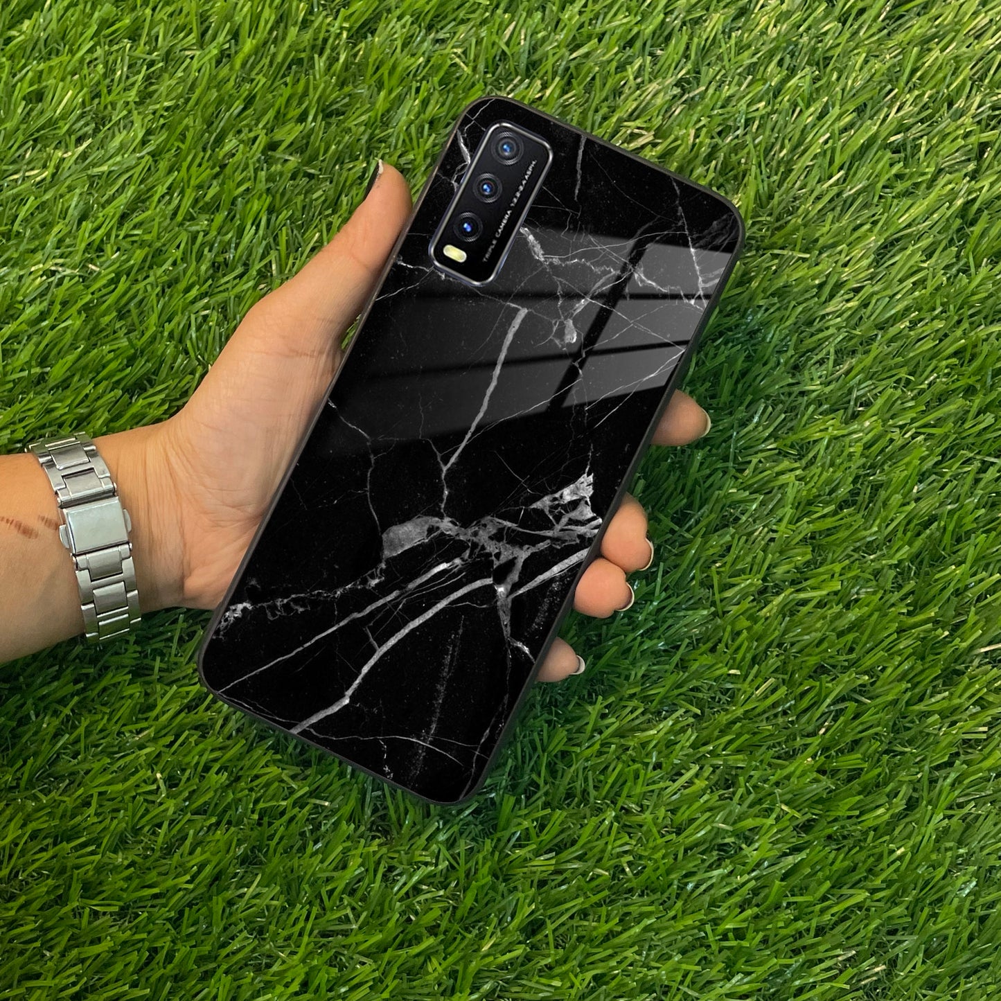 Black Marble Patter Glass Case Cover  For Vivo