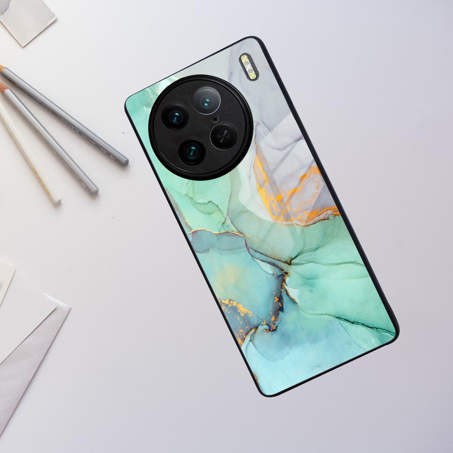 Marble Glass Finish Phone Case And Cover For Vivo