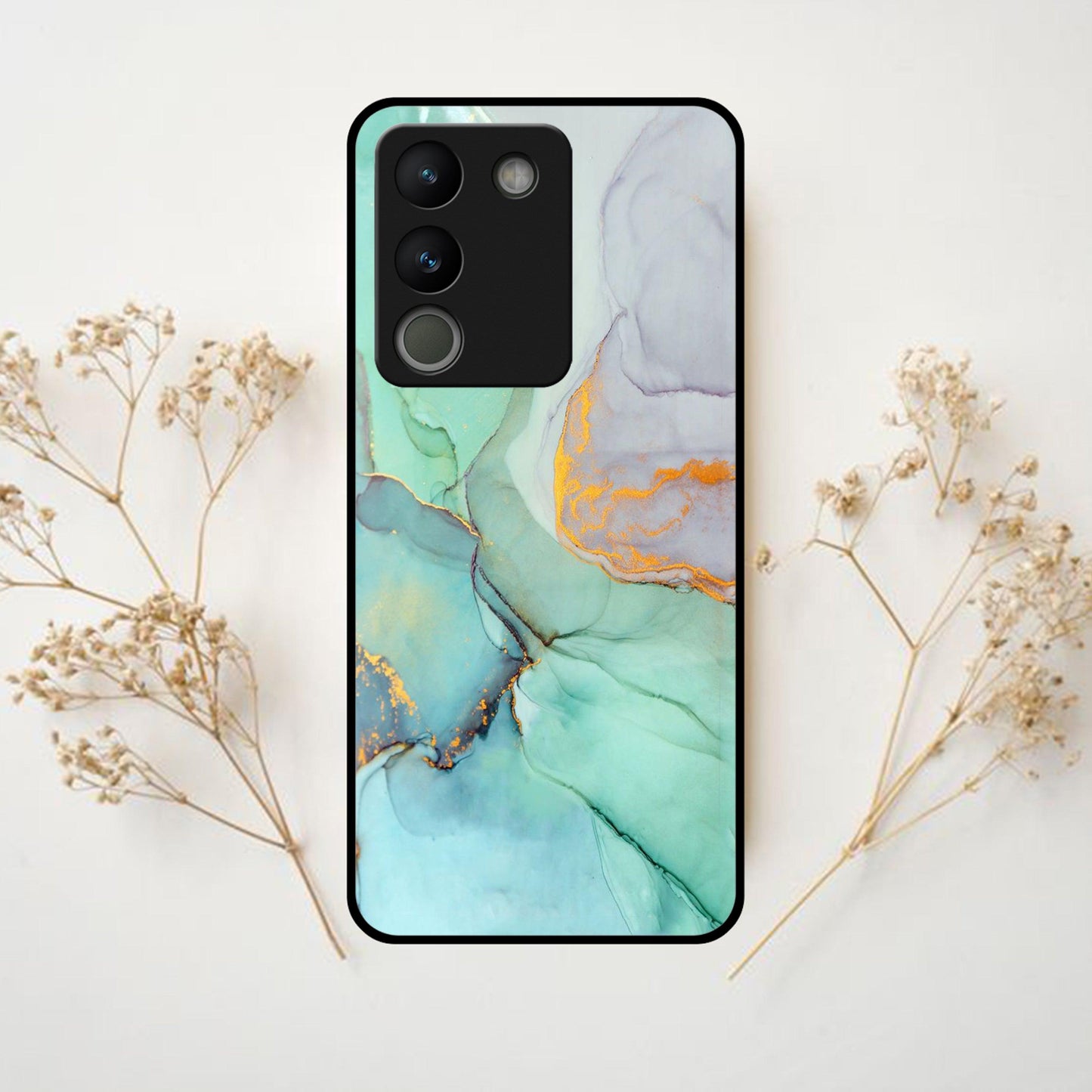 Marble Glass Finish Phone Case And Cover For Vivo