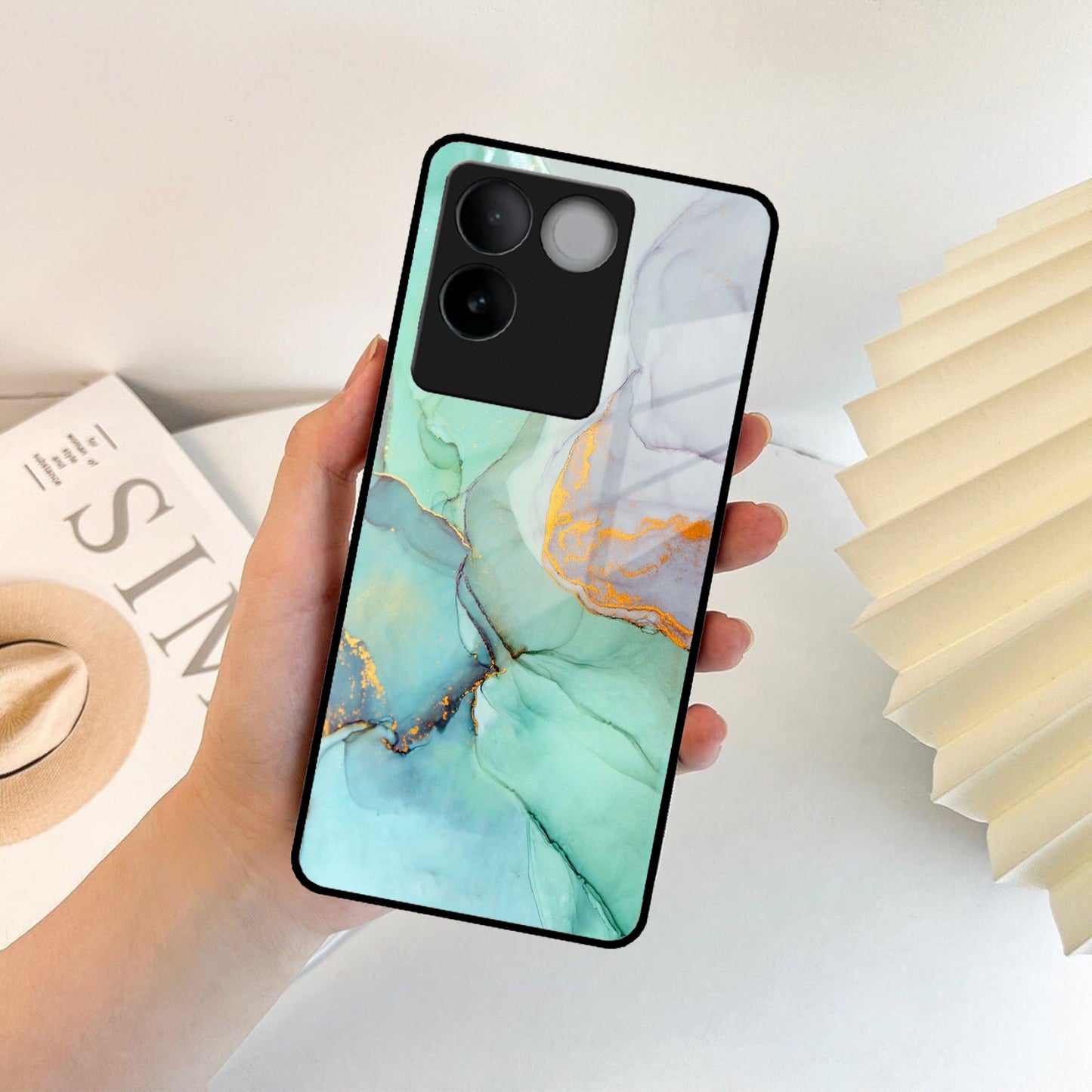 Marble Glass Finish Phone Case And Cover For Vivo