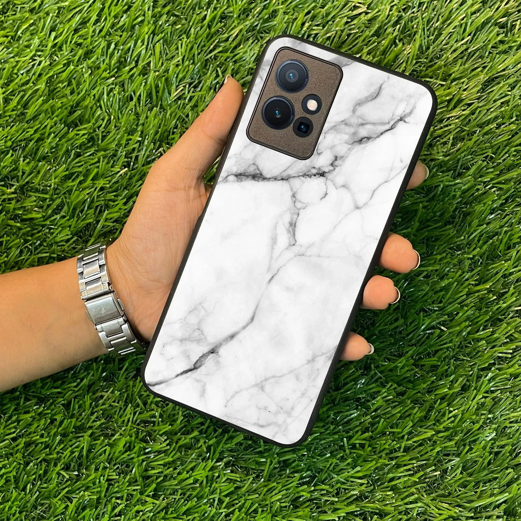 White Marble Patter Glass Case Cover For iQOO - ShopOnCliQ