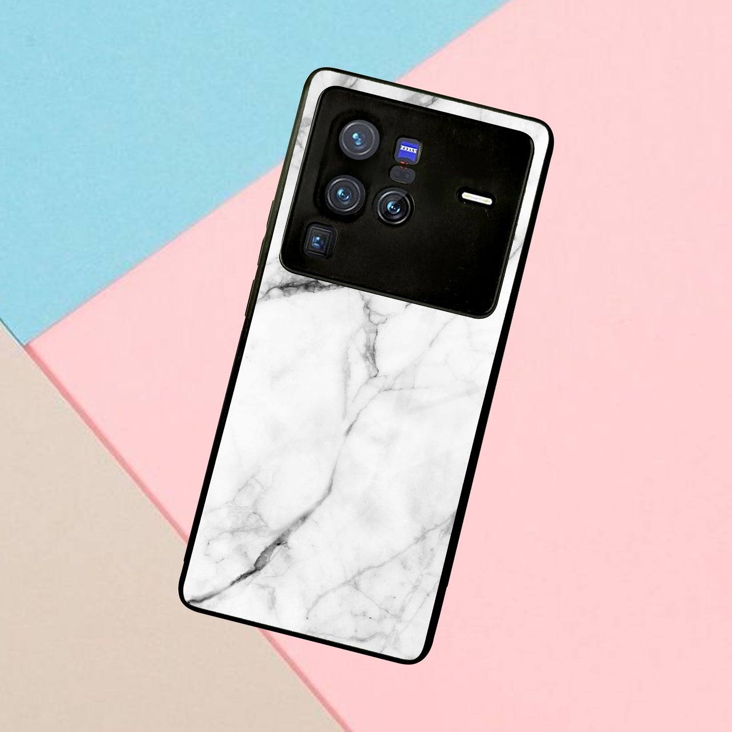 White Marble Patter Glass Case Cover  For Vivo