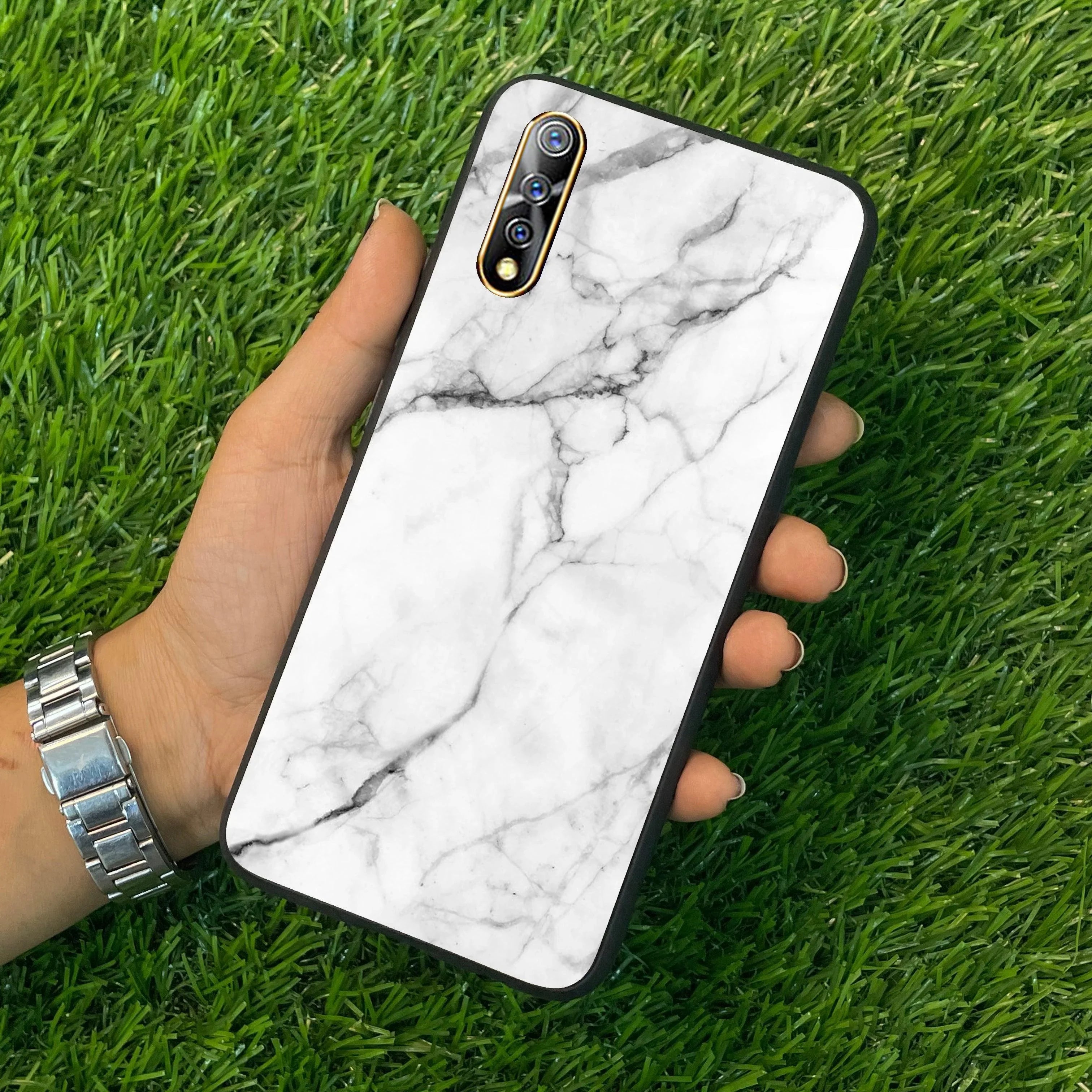 White Marble Patter Glass Case Cover For Vivo - ShopOnCliQ